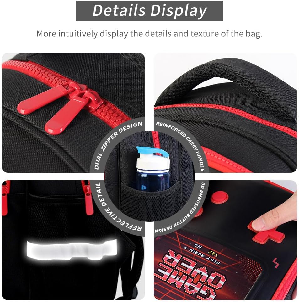 Gamer Backpack for Boys 3pcs Gaming Boys Backpack with Lunch Box and Pencil Case for Kids Video Gamer School Bags