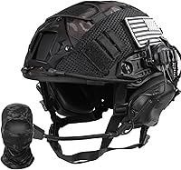 Vista 3 de Casco táctico con auriculares, casco ajustable con cubierta y máscara facial para equipo táctico de cosplay, airsoft y militar