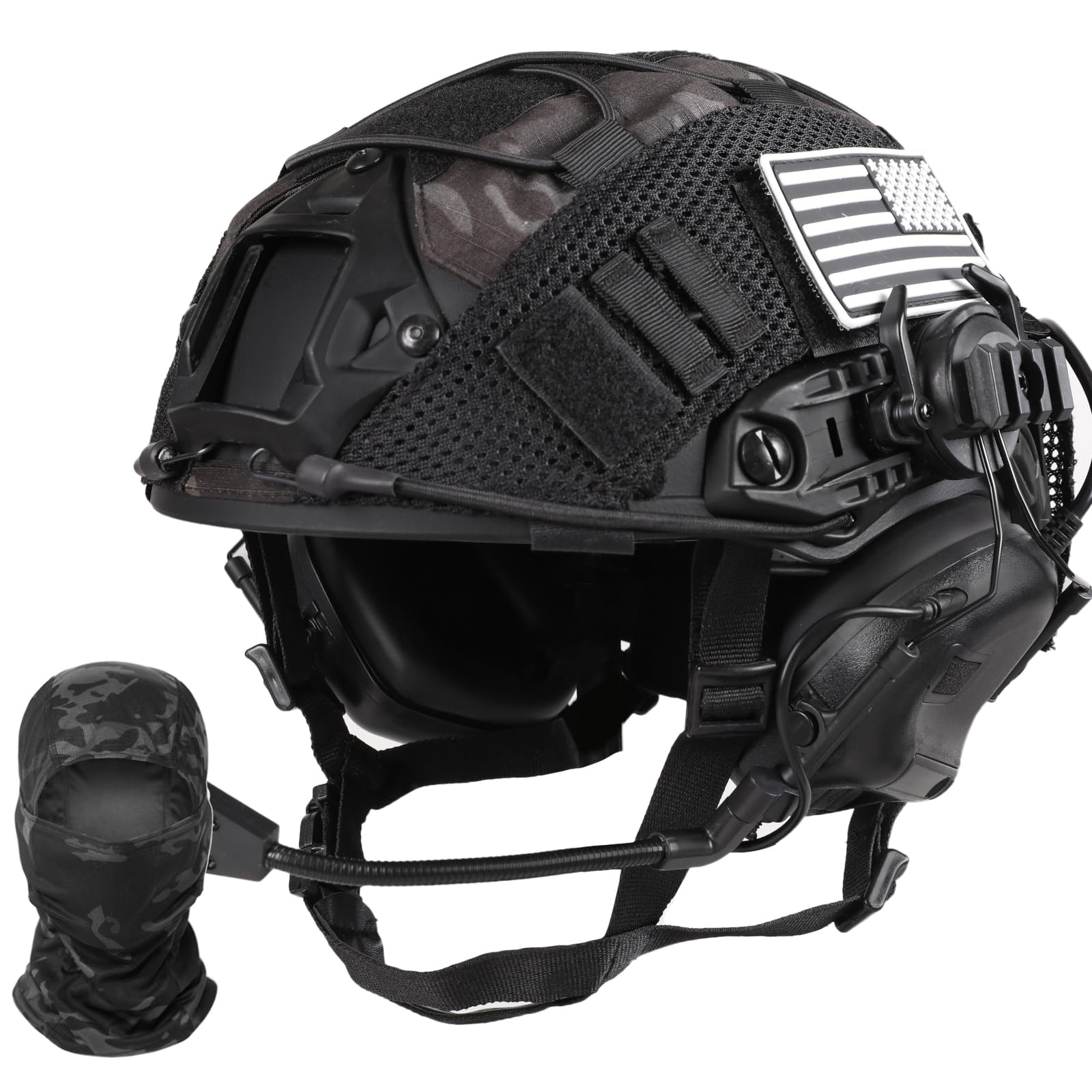 Tactical Helmet with Headset,Adjustable Helmet with Helmet Cover and Fcae Mask for Cosplay Military Tactical Airsoft Gear
