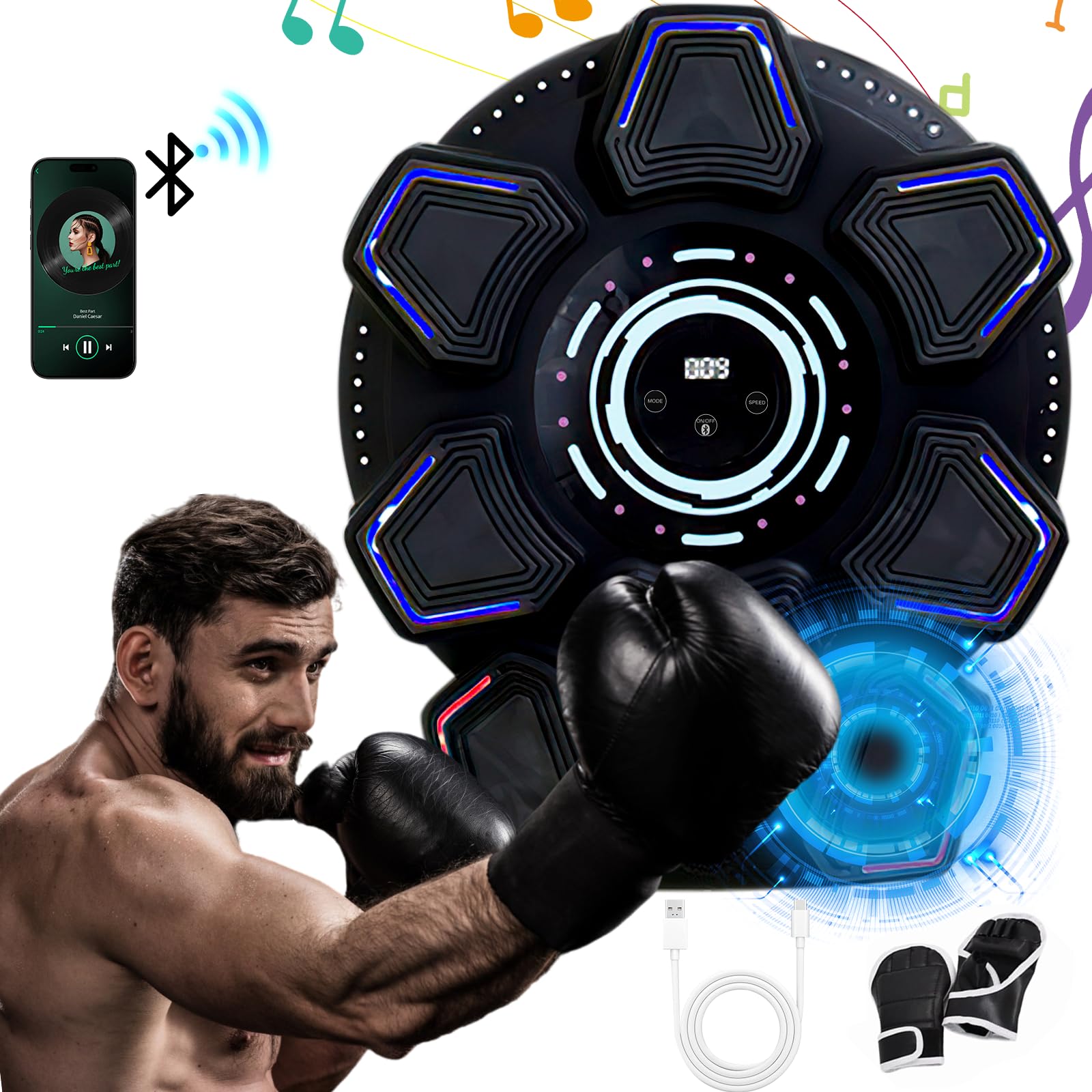 Music Boxing Machine für Erwachsene, Wandmontierte LED Licht Bluetooth Musikboxing Maschine