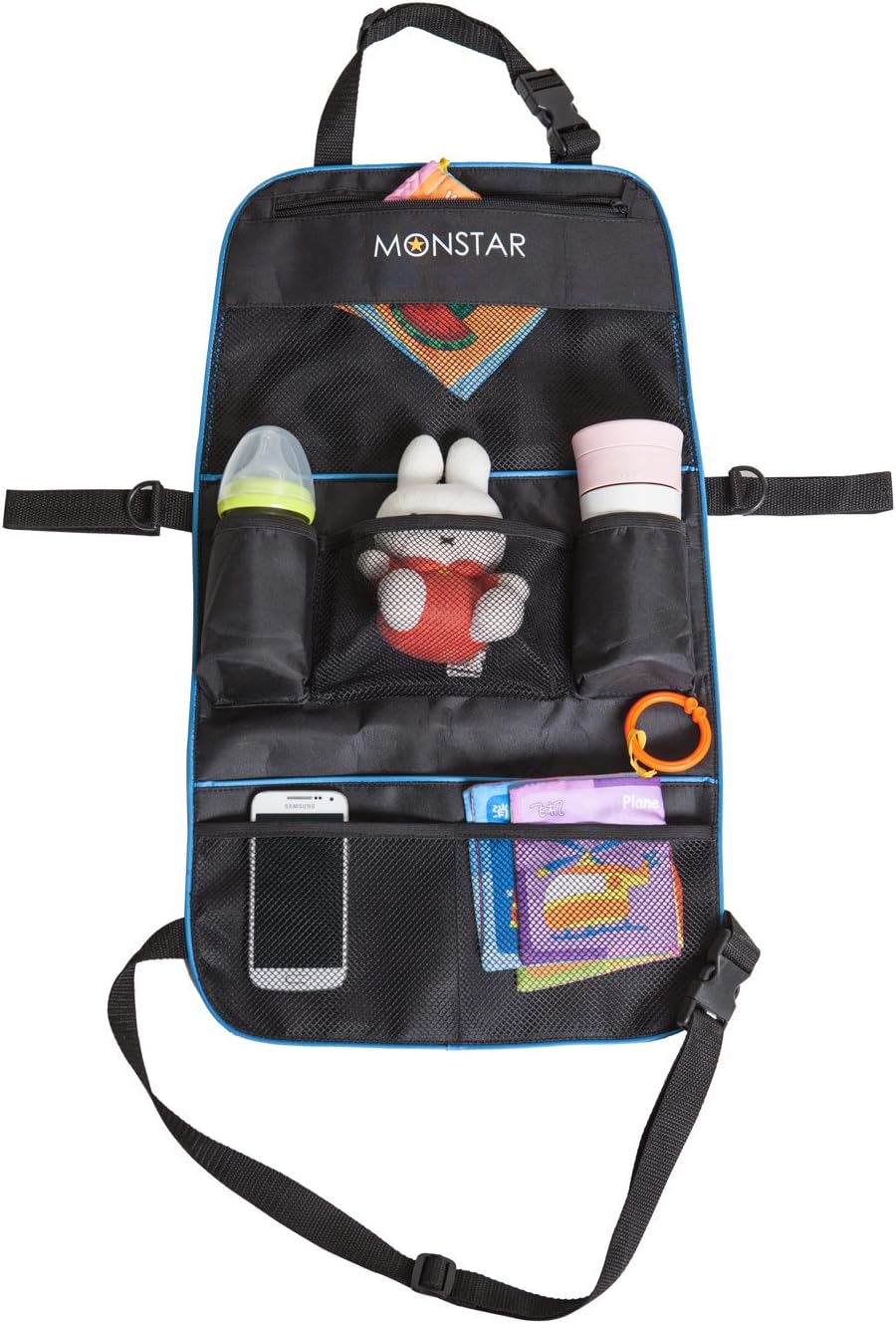 MONSTAR 2in1 Back seat Stroller Organizer-Auto Car Seat Back Protector and Storage Panel-waterproof kick mats for kids