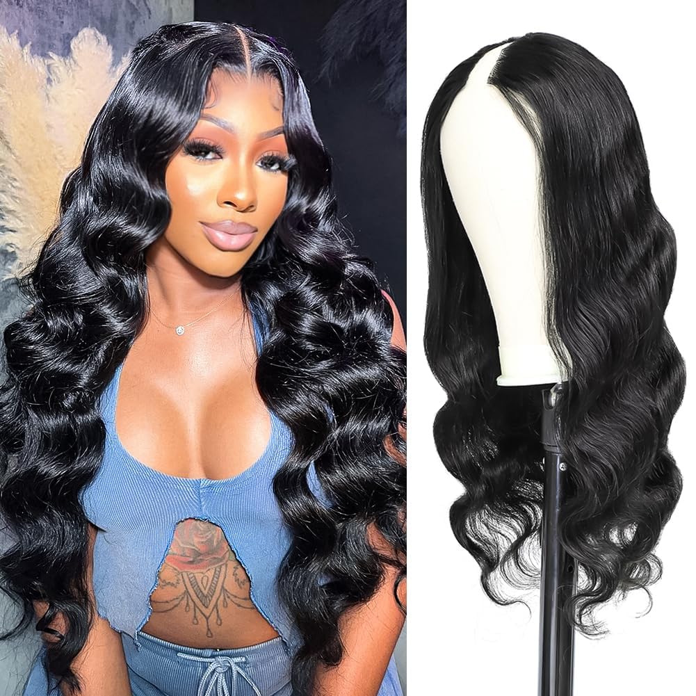 Body Wave V Part Human Hair Brazilian Virgin Wigs for Black Women, U Part & Glueless Full Head Clip In Half Wig