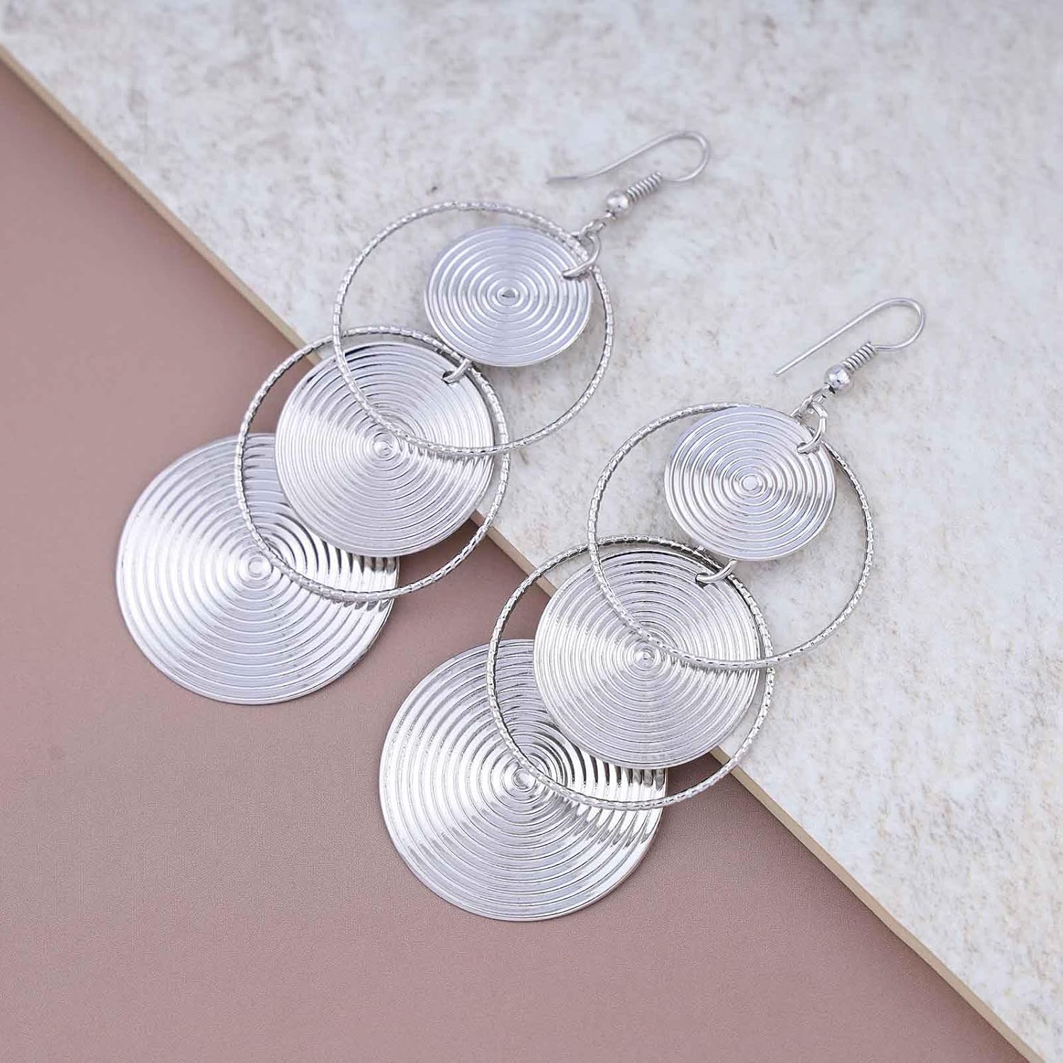 Boho Circle Disc Drop Earrings Gold Big Circle Coin Earrings Vintage Carved Circular Earrings Hollow Round Statement Hook Earrings Jewelry for Women - Image 4