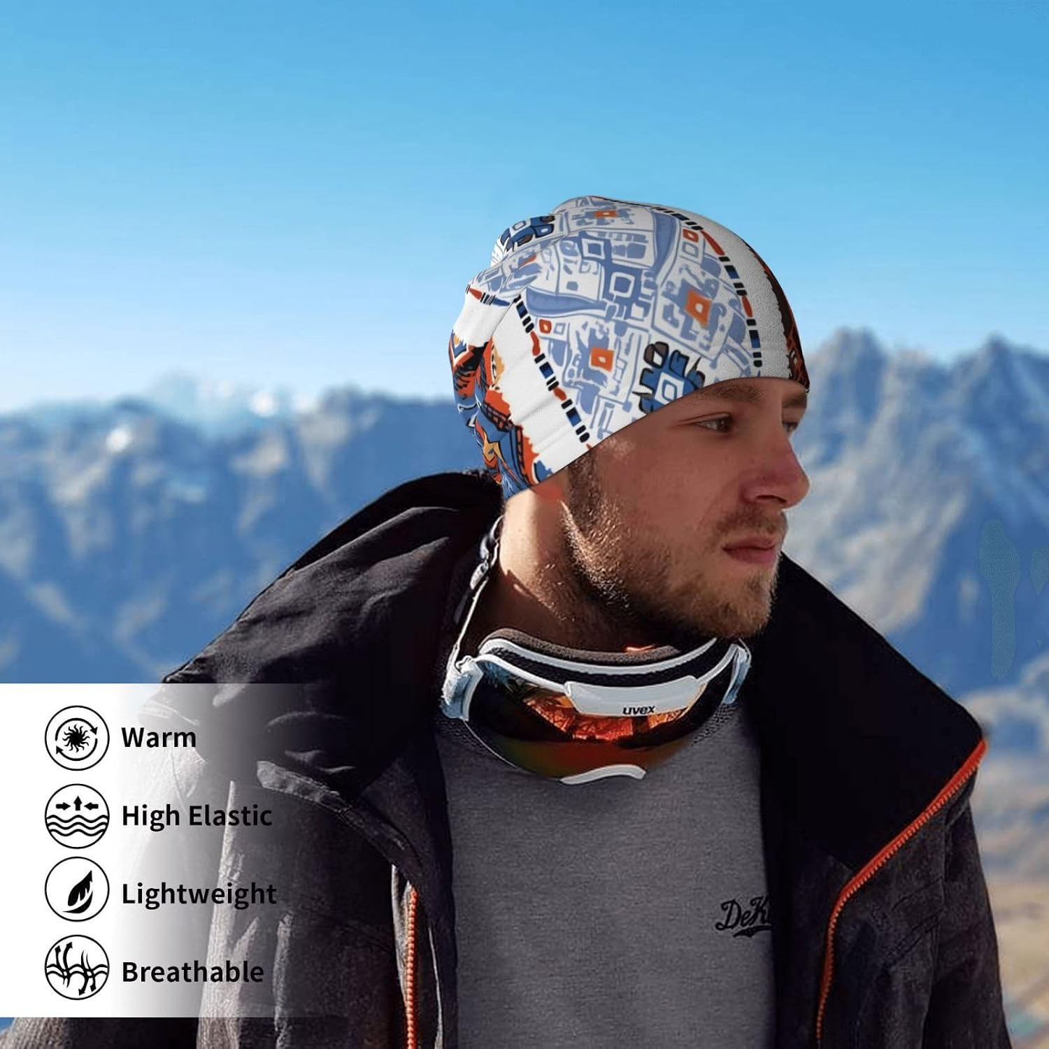 Winter Face Mask Elastic Headband Cold Weather Neck Warmer for Men Women, Ethnic Style Geometry Adjustable Neck Gaiter