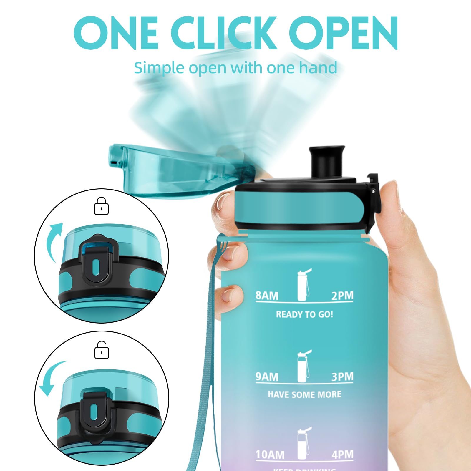 Borraccia, 1500ML Senza BPA, Borraccia Bambini, Design della serratura a prova di perdite, Borraccia Motivazionale, Con marca temporale, Bottiglia Acqua per Yoga, Scalare Montagne - Verde Polvere