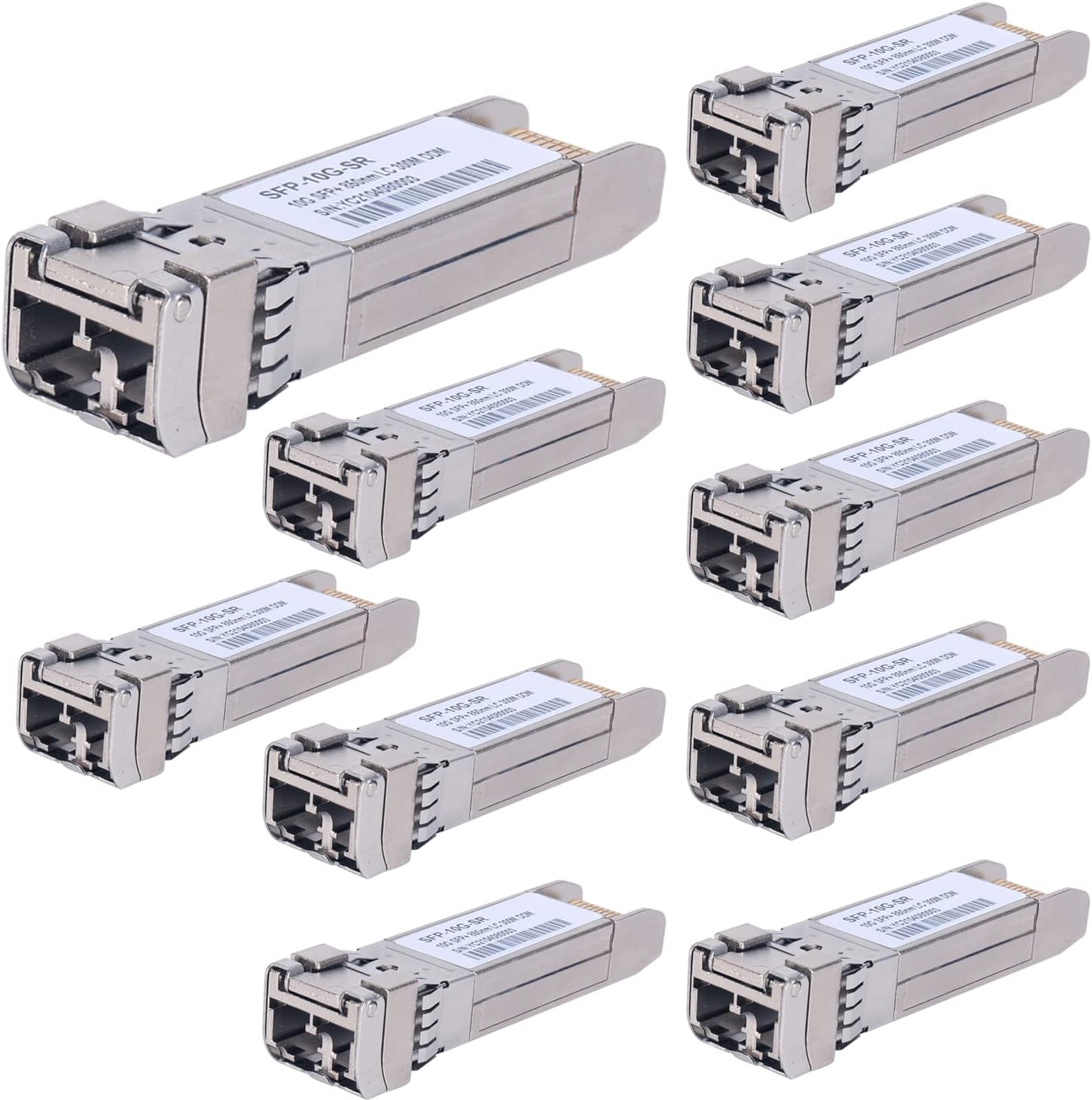 10Pack 10GBase-SR SFP+ Transceiver, SFP Multi-mode LC Module, 10G 850nm MMF up to 300 Meters, Compatible with Cisco SFP-10G-SR,Meraki MA-SFP-10GB-SR,Ubiquiti UF-MM-10G,Mikrotik,Netgear,D-Link and More
