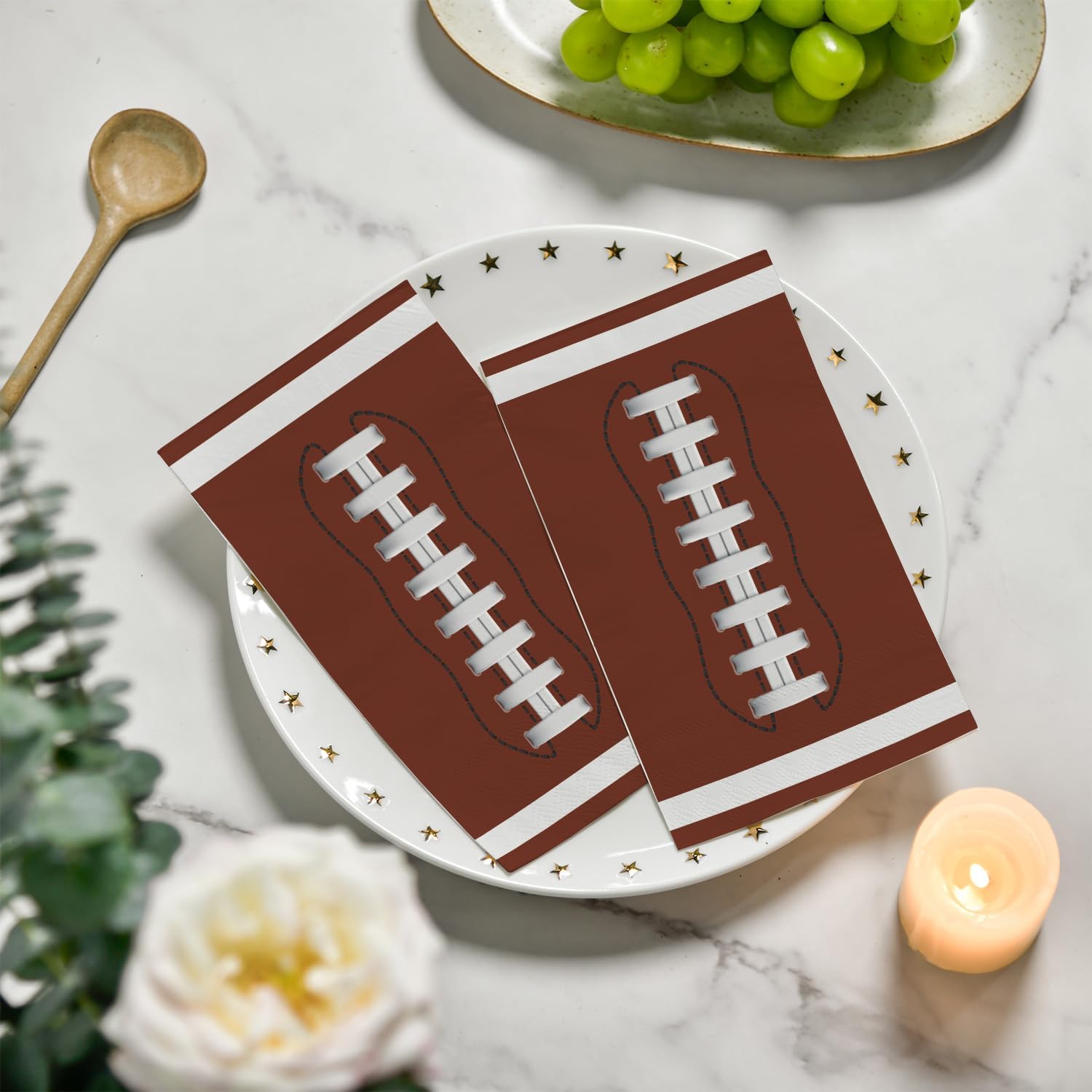 Horaldaily 100 Football Disposable Paper Decorative Guest Napkins, Brown Hand Towel for Party Lunch Dinner Kitchen Bathroom - Image 3
