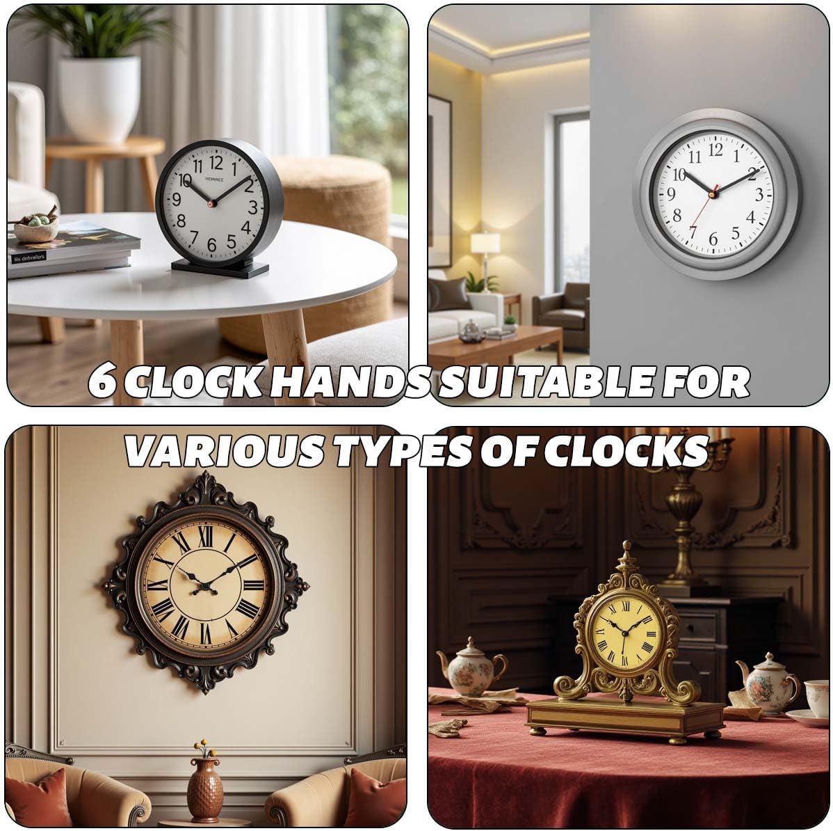 2 Non Ticking Clock Movements with 6 Pack Different Size Clock Hands, DIY Repair Parts Replacement, Battery Operated