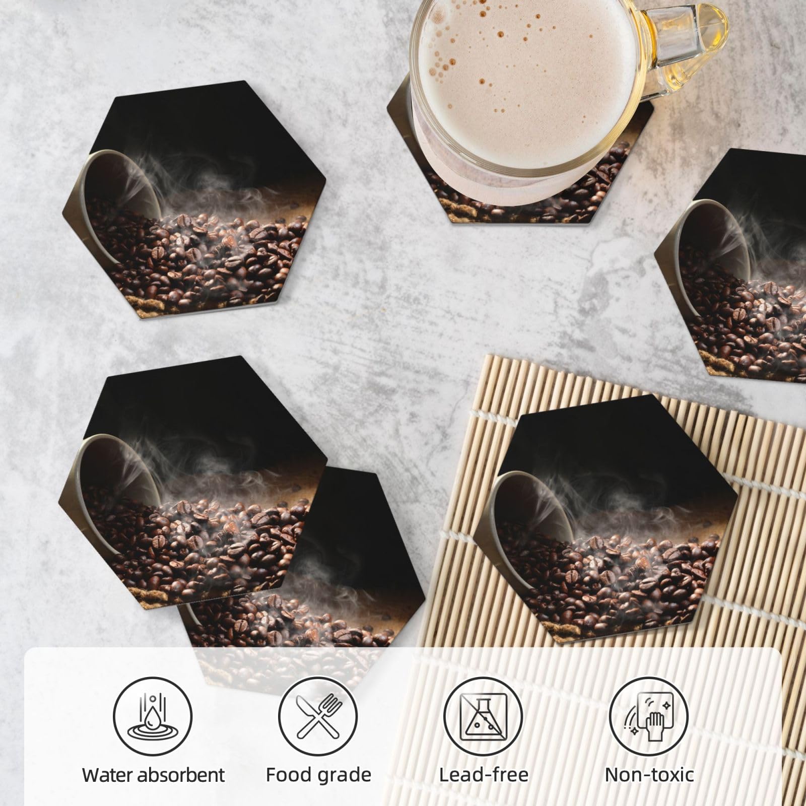 Chicchi di caffè stampati sottobicchieri in ceramica Set di 6 sottobicchieri decorativi Sottobicchiere Drink