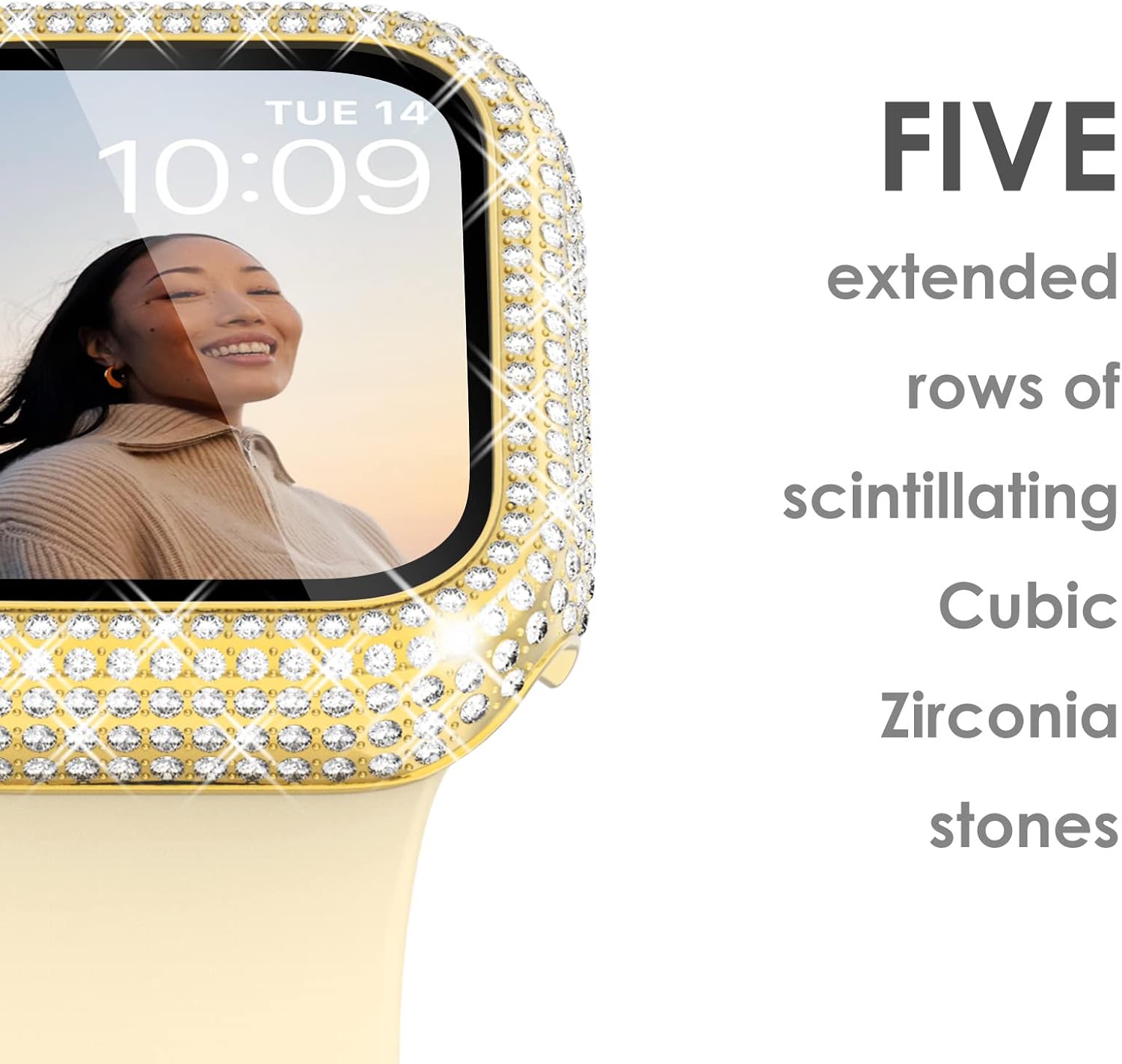Surace Compatible with Apple Watch Case 40mm, 300 Diamonds with Screen Protector for Apple Watch Series 6/5/4/3/2/1, Bling Case Tempered Glass Protective Cover for 38mm 40mm 42mm 44mm, Gold - Image 4