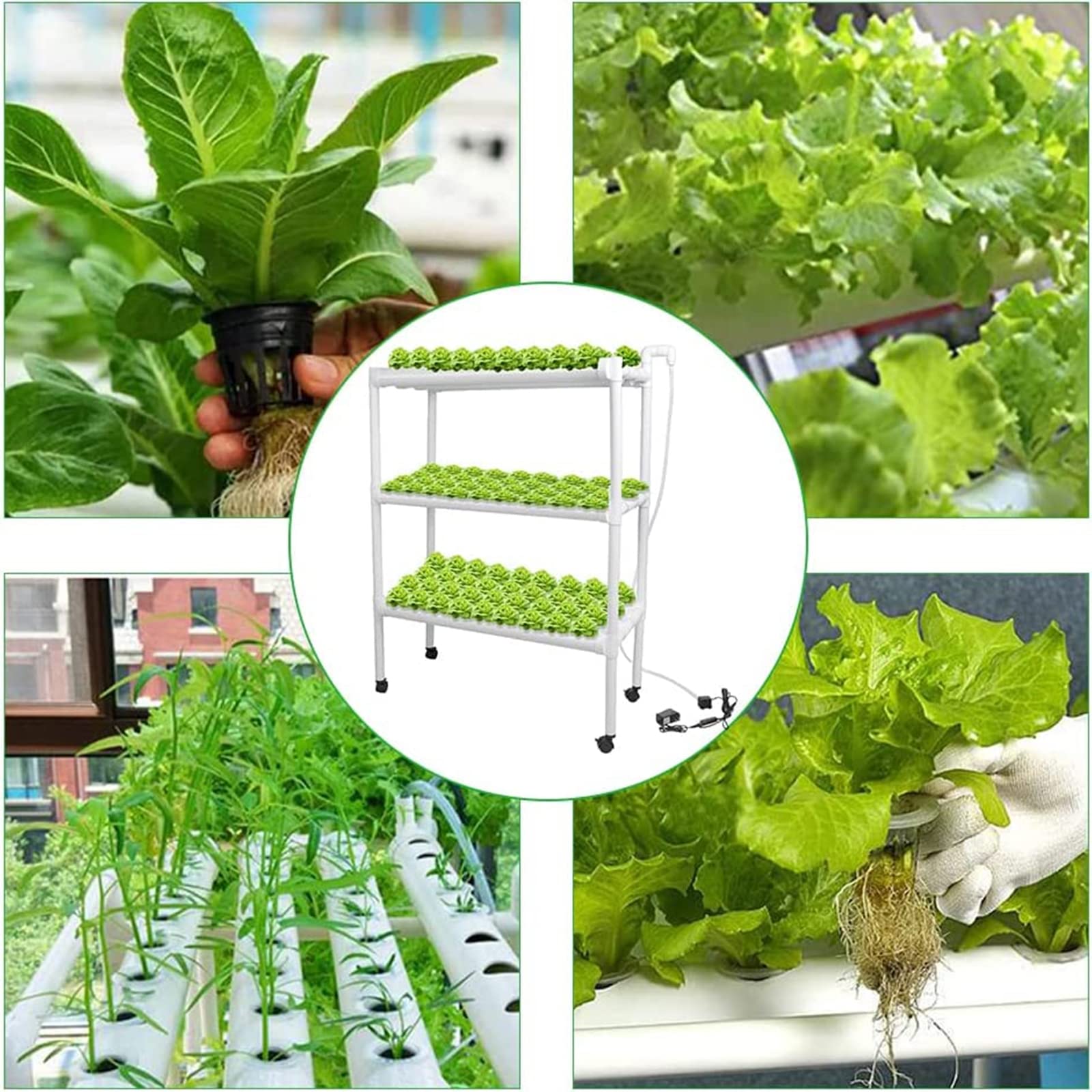 Coltivazione Idroponica Hydroponic Site Grow Kit 108 Siti 12 Tubi in PVC-U Sistema Operativo da Giardino Senza Terra con Pompa dell'Acqua per Verdure A Foglia Insalata Fiori