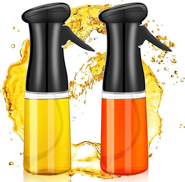 Olive Oil Spray Bottle, Xpsirny 2 Pack Oil Sprayer for Cooking, 220ML Olive Oil Dispenser Mister Bottle, Refillable Vinegar Spray Bottle Plastic Sprayer for Air Fryer BBQ, Salad, Baking, Grilling