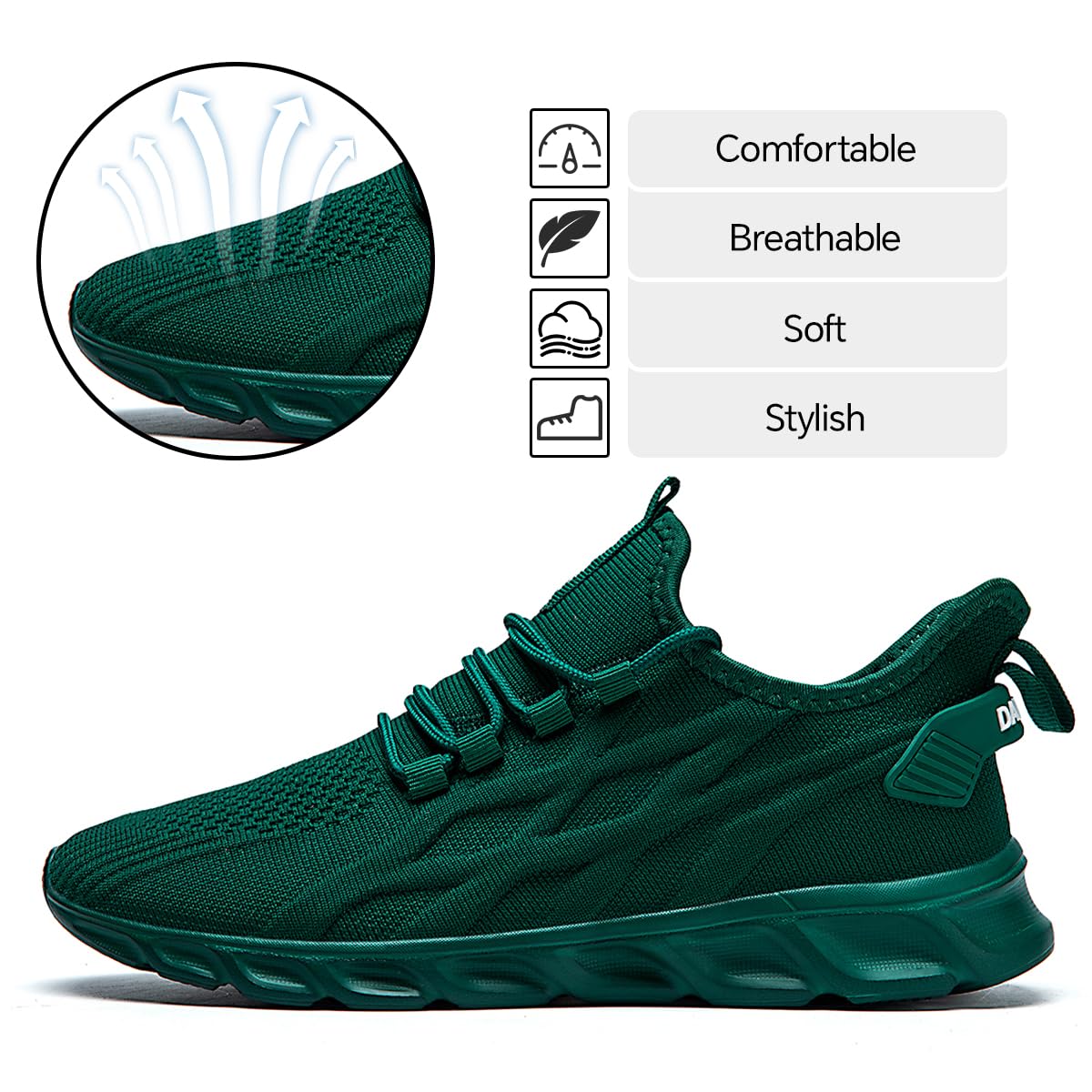 GLYGML Women's Walking Shoes Slip On Tennis Sneakers Gym Workout Lightweight Non Slip Mesh Breathable Running Shoes for Women Dark_Green US 7.5