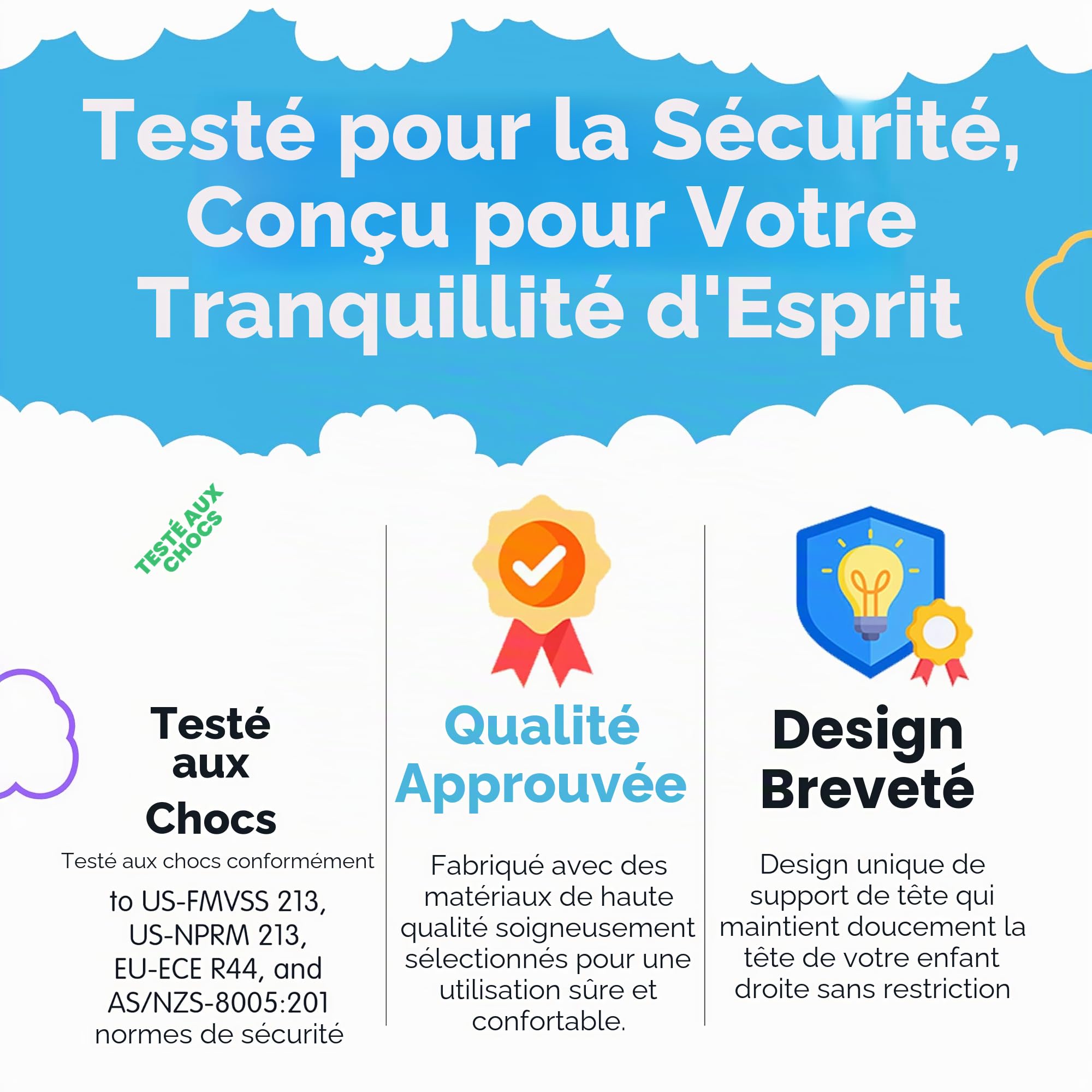 NAPUP Support de tête pour enfants pour sièges de voiture – Solution de soutien sûre et confortable pour la tête et le cou pour sièges de voiture orientés vers l'avant et rehausseurs à dossier haut –