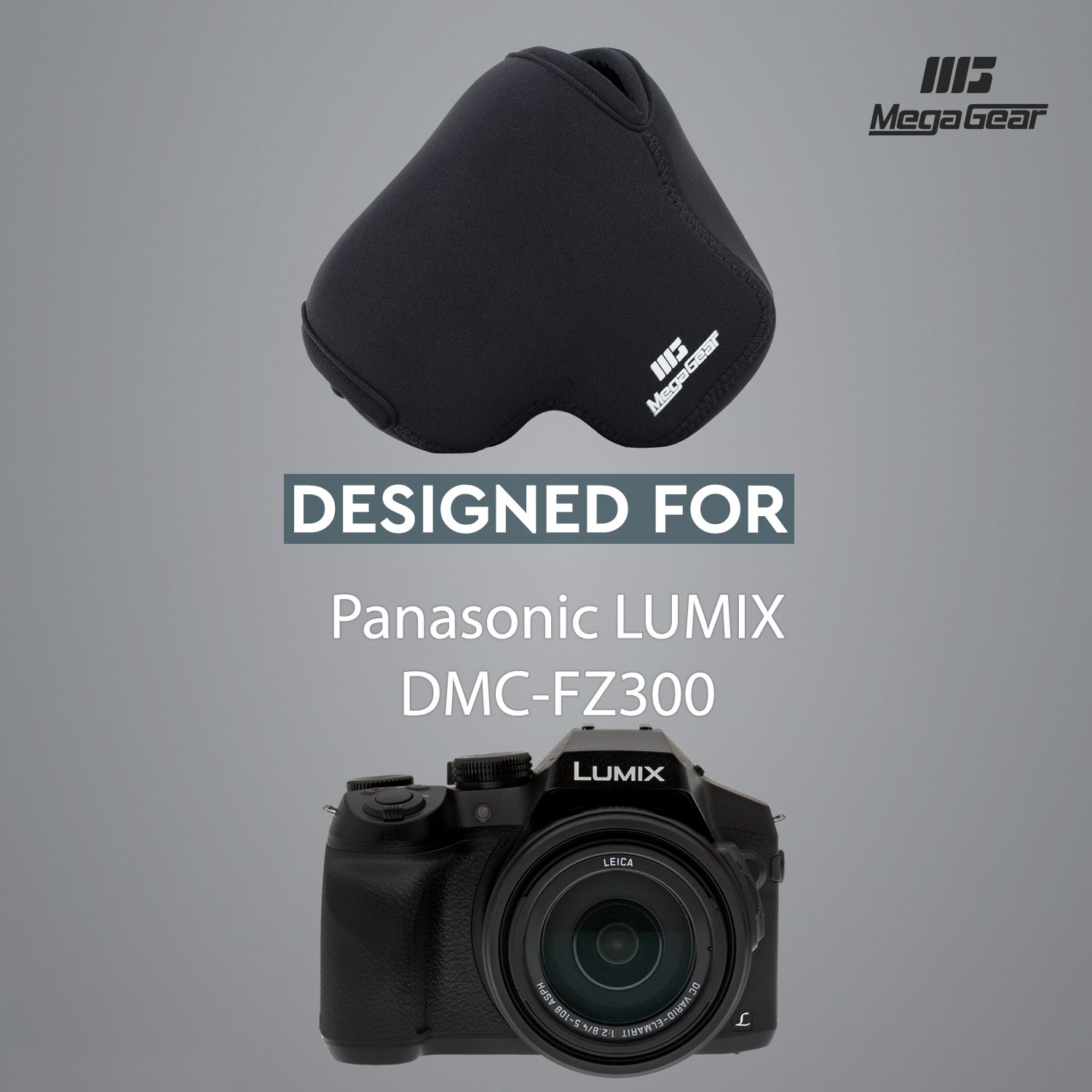 MegaGear - Ultralekkie Etui Neoprenowe z Karabińczykiem do Aparatu Panasonic Lumix DMC-FZ300 - Czarny, PU Leather, Wyjątkowy, delikatny, prosty