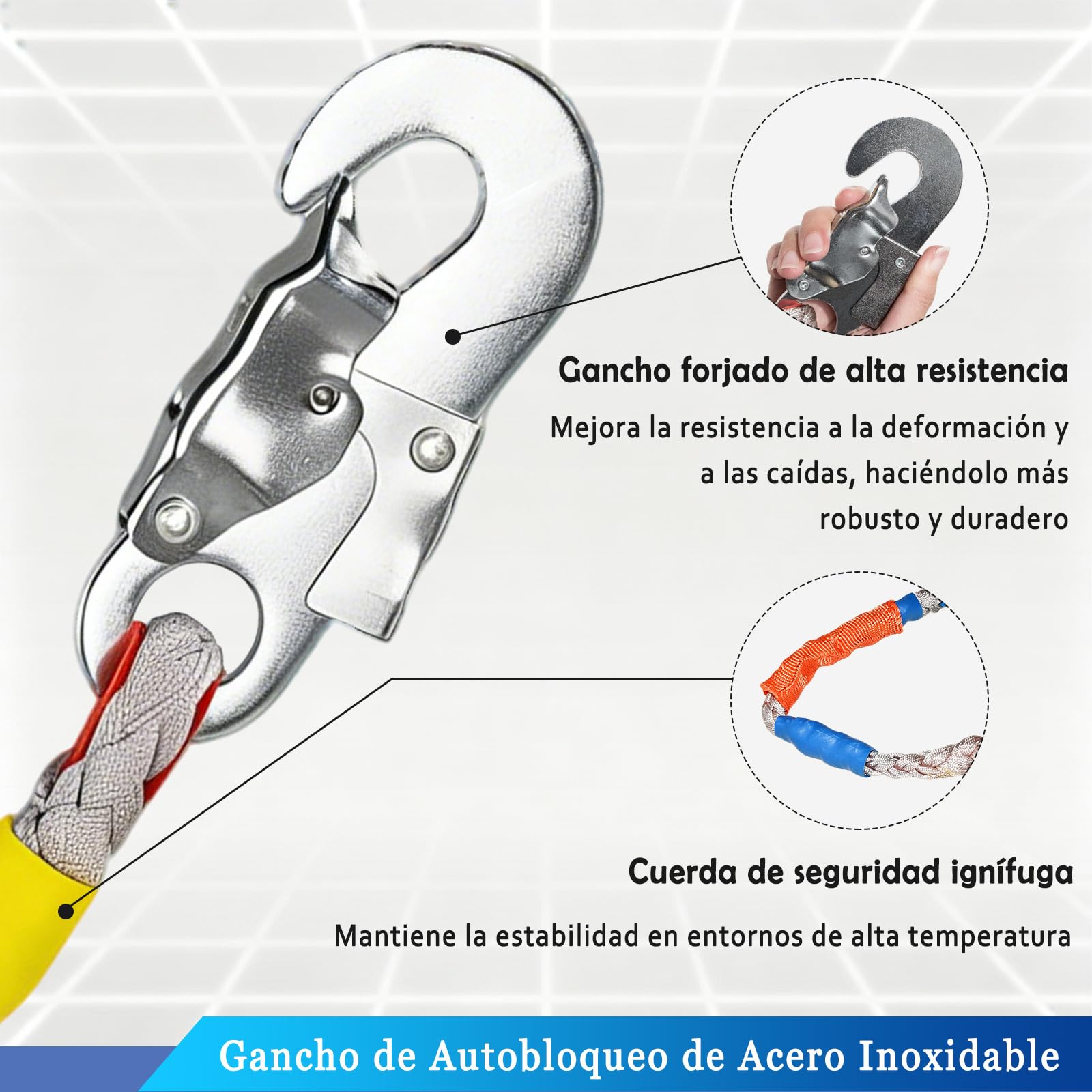 3m/5m/7m/10m/15m/20m dispositivo anticaidas retráctil Certificación CE，Amarillo：7m | Arnes Linea de Vida Retractil Tejado con Gancho Autoblocante, 150kg Linea de Vida Retractil Apto para Trabajos en Altura