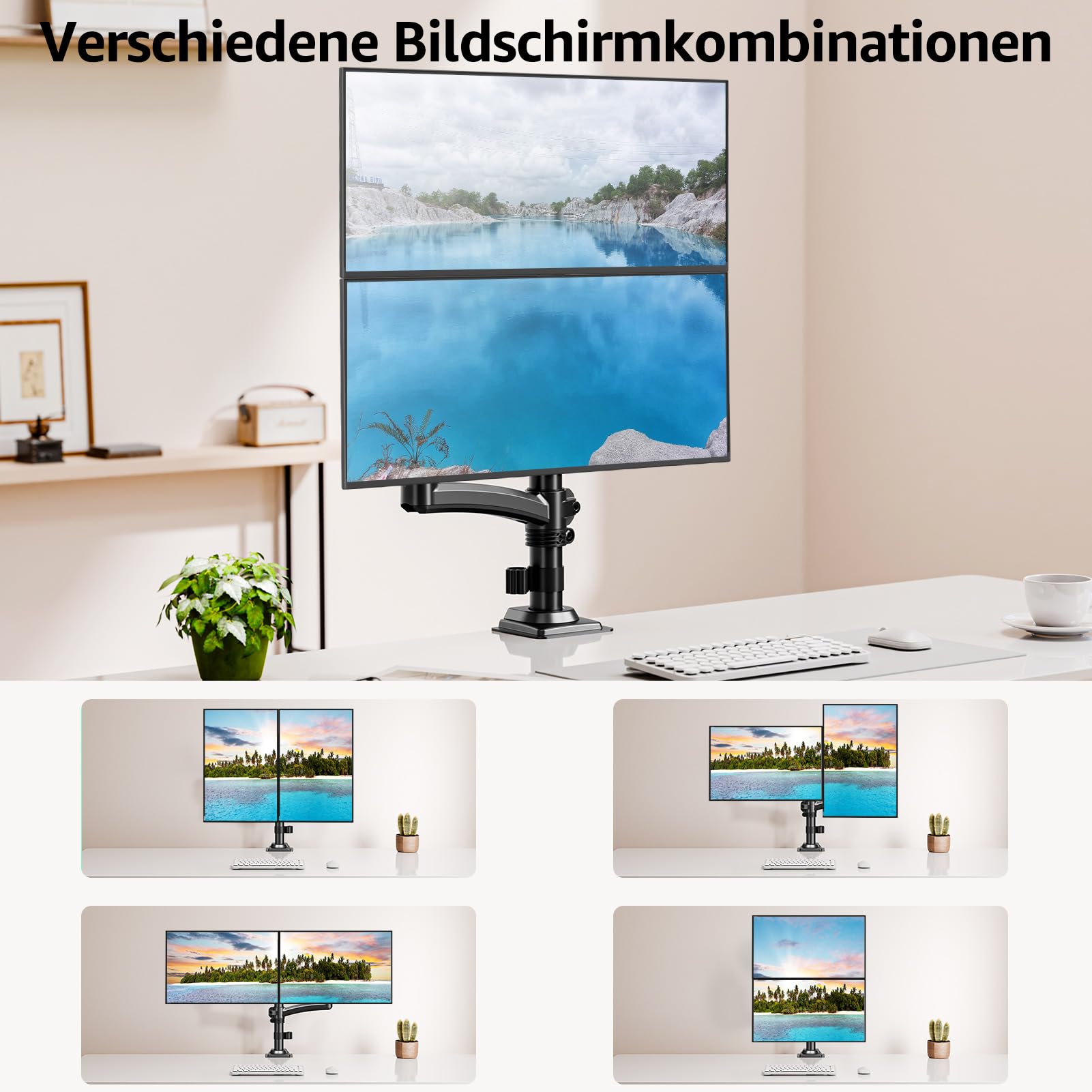 MOUNTUP Monitor Halterung 2 Monitore 13 bis 32 Zoll Hält 2-10 kg | Höhenverstellbar Dual Monitore Monitor Halterung mit Kabelführung, flexibel neigen schwenken drehen, VESA 75/100mm