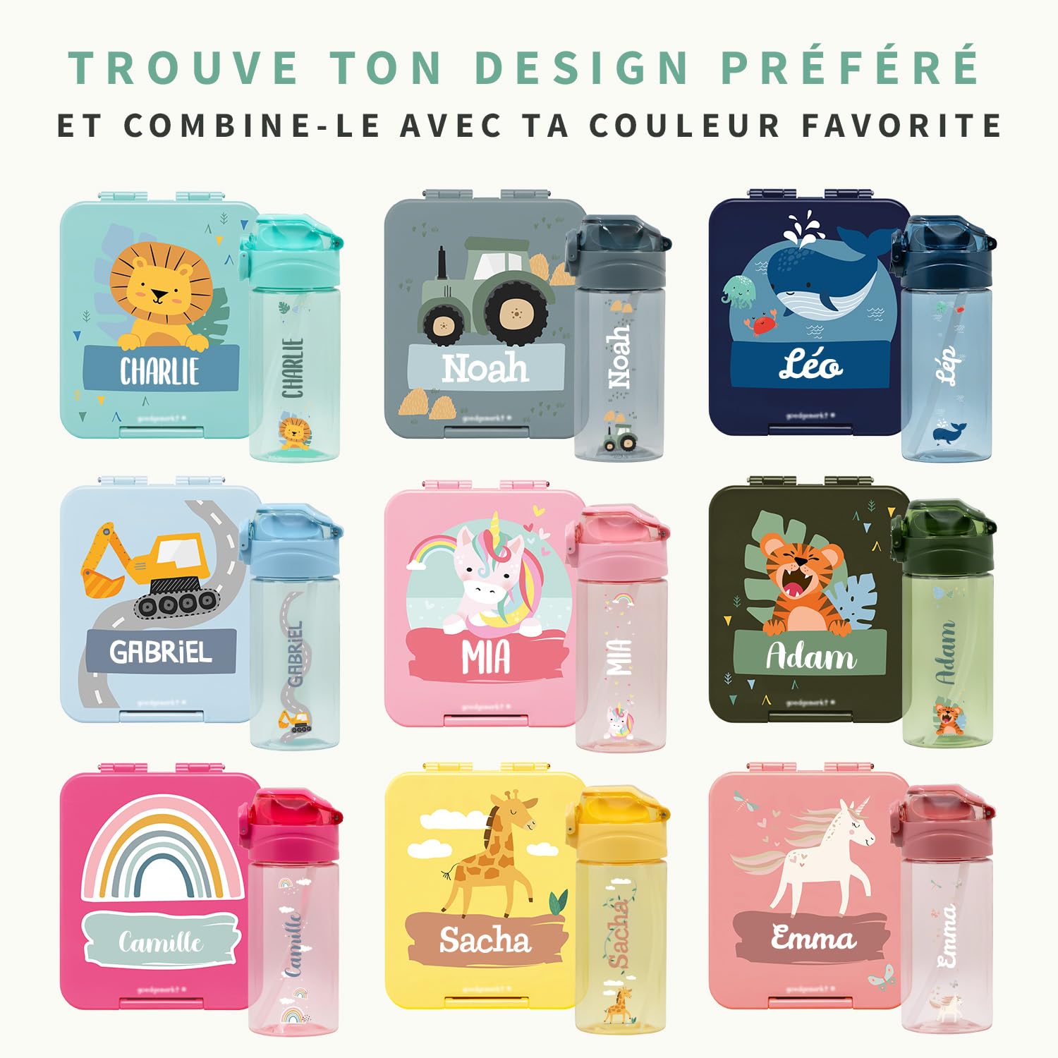 BIENMARQUER Coffret gourde personnalisable enfant 450 ml sans BPA plastique