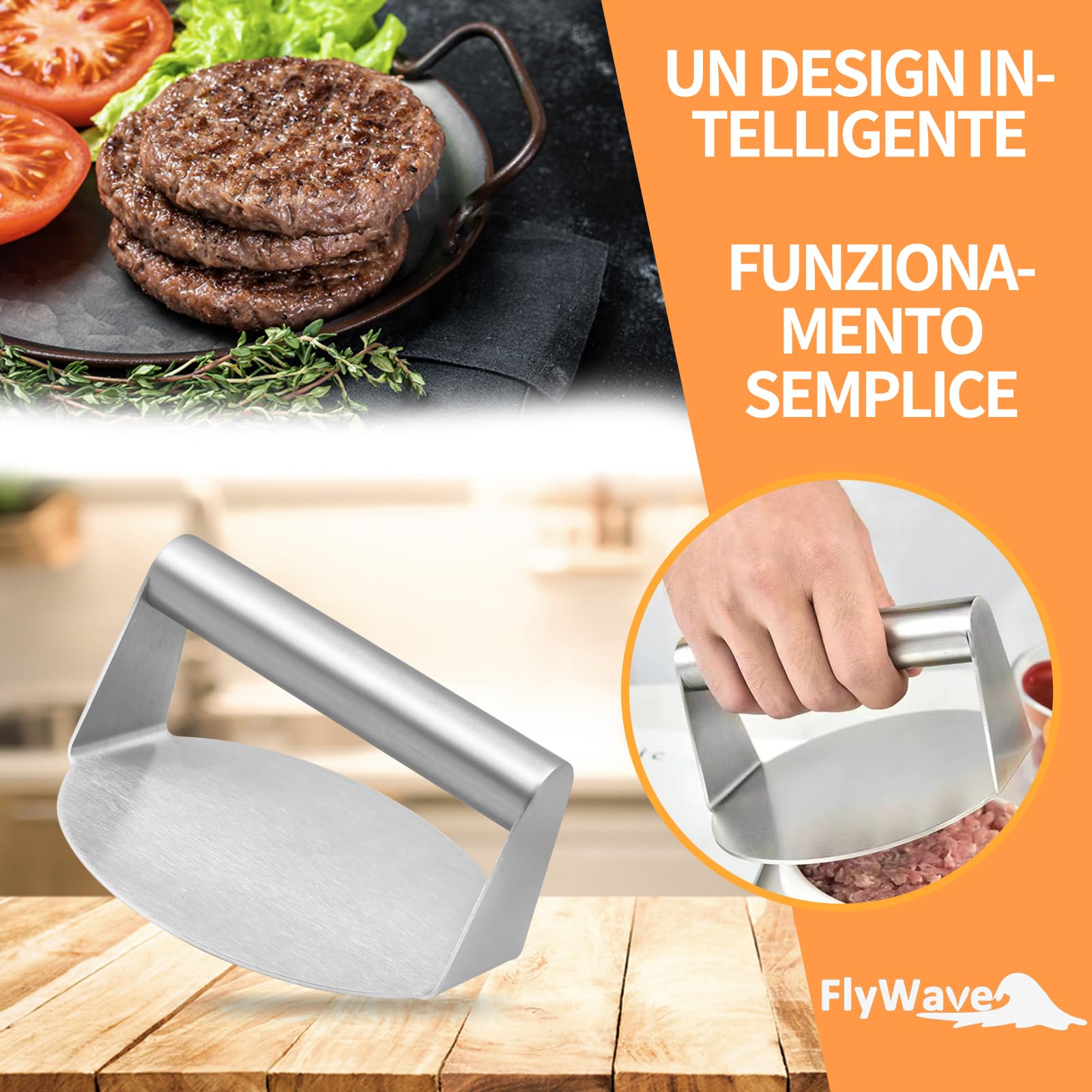 Pressa Per Hamburger FlyWave In Acciaio Inox - Stampi Antiaderenti Per Smash Burger - Foto 2