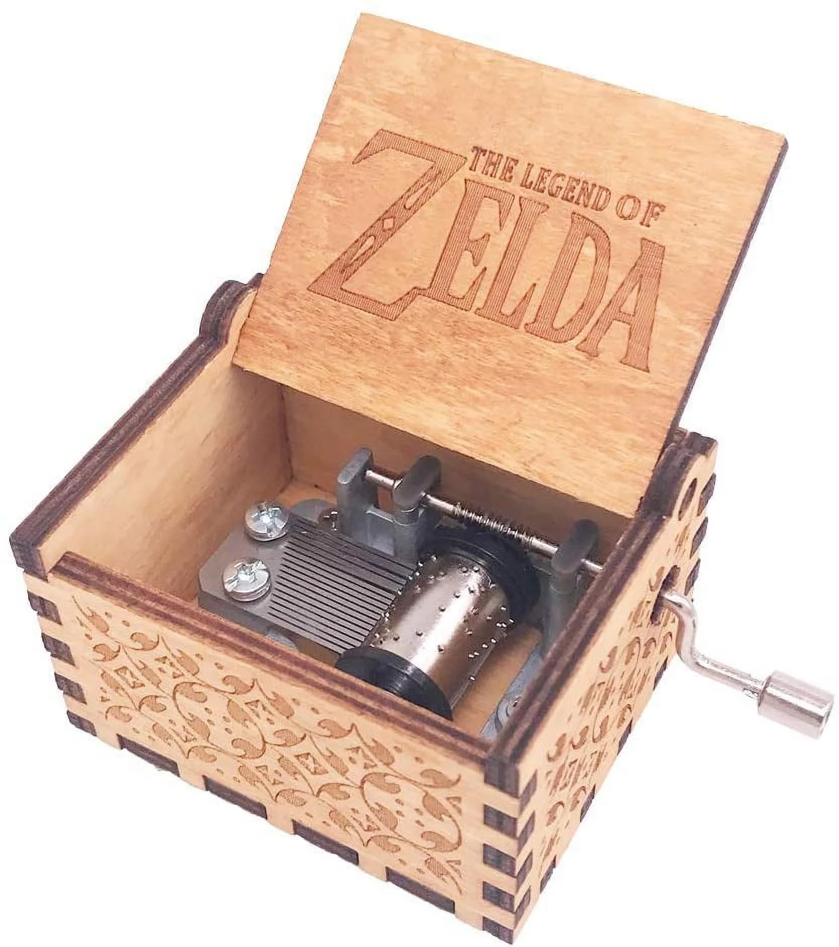 Music Box Hand Crank Musical Box Antique Engraved Carved Crafts,Play Song of Storms,Brown