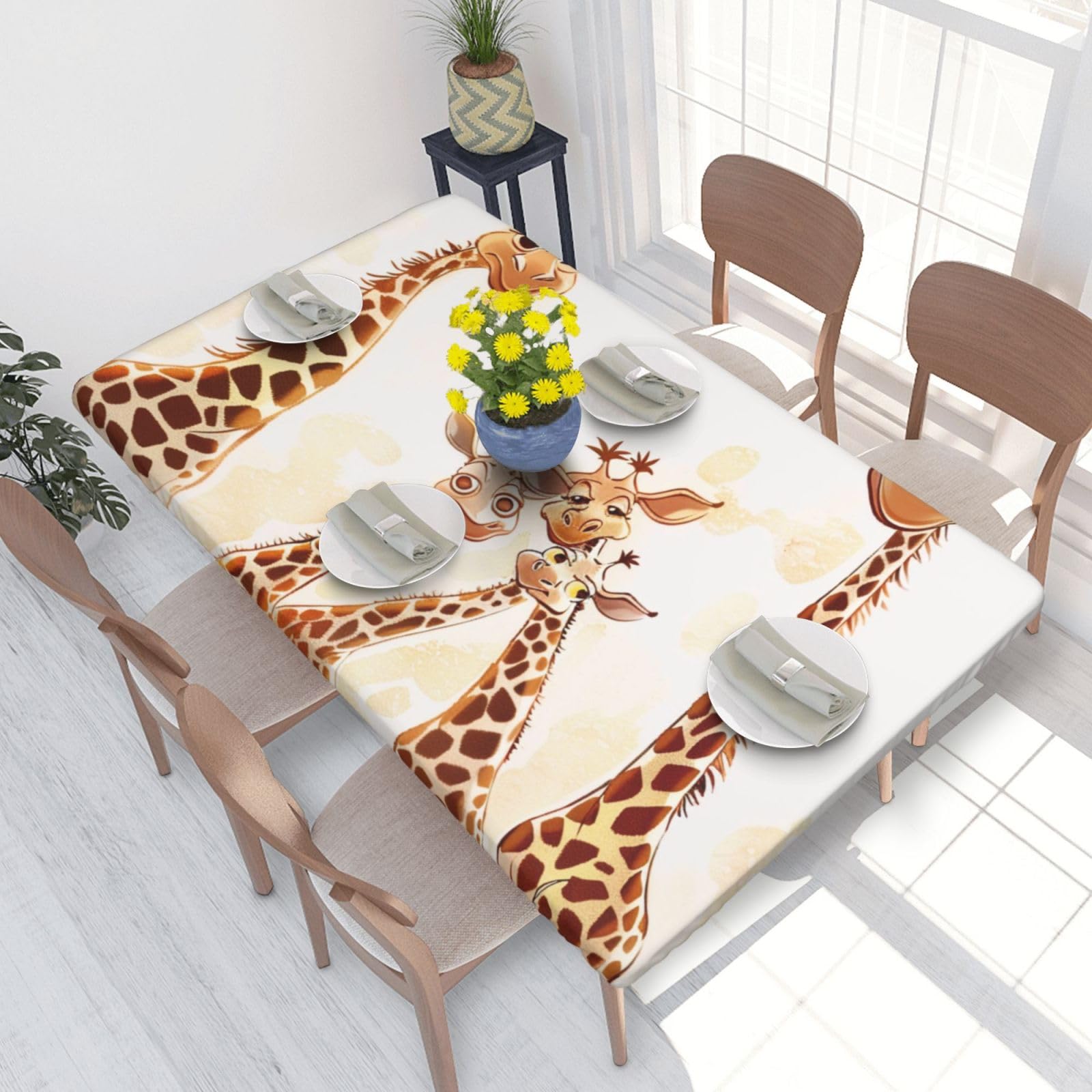 WPKJU Cute Cartoon Funny Giraffes Printed Tablecloths 4ft Rectangular Table Covers Washable Polyester Decorative Table Cloth for Dining Table Picnic Wedding