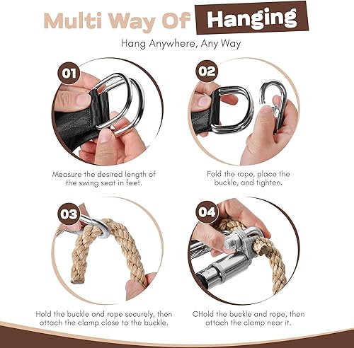 Miniatura 8 de Asiento colgante de madera para exteriores, columpio de madera de cedro de 22 x 8 x 2 pulgadas para adultos y niños, capacidad de 440 libras, cuerda