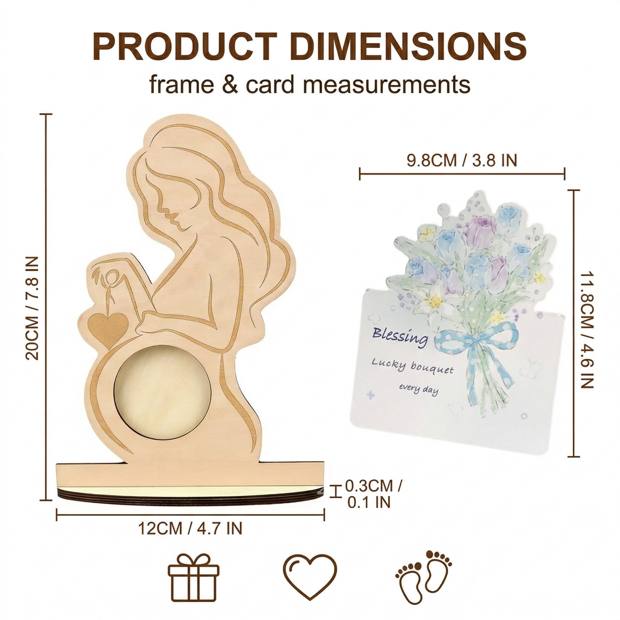 Cadre photo échographie + Carte de vœux, cadre en bois pour sonogramme bébé, cadeau spécial grossesse, baby shower ou Gender Reveal, décoration idéale pour futurs parents