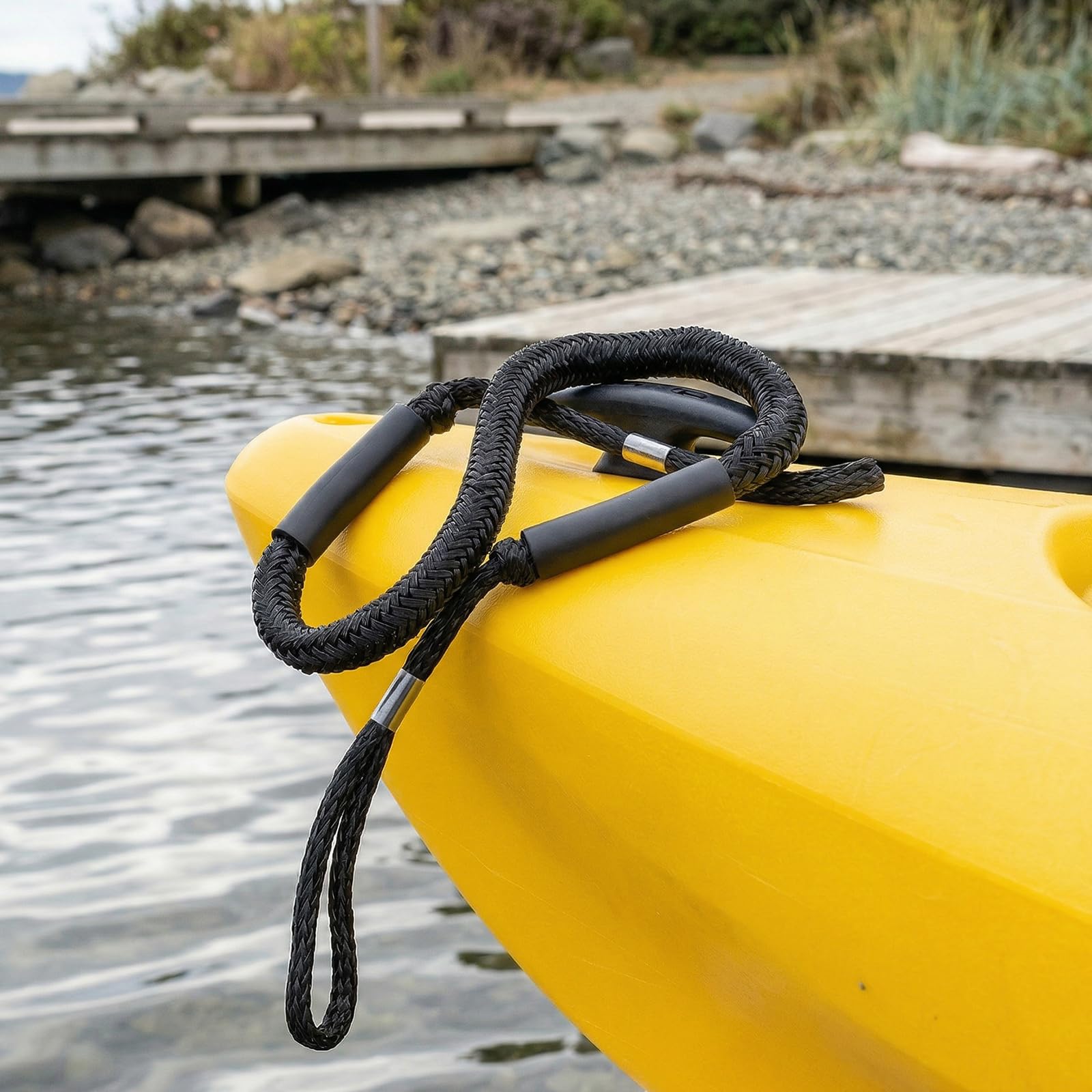 NewDoar Lot de 4 Amarres élastiques 2200 LBS pour Bateau, Ligne d’ancrage avec flotteurs latéraux en Mousse, pour voilier, Kayak, Paddle, Bateau en Bois, Accessoires Nautiques (1,2 m, Noir)