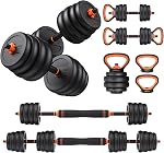 FEIERDUN Adjustable Dumbbells, 20lbs/30lbs//45lbs/70lbs/90lbs Free Weight Set with Connector, 4 in1 Dumbbells Set Used as Barbell, Kettlebells, Push up Stand, Fitness Exercises for Home Gym Suitable Men/Women