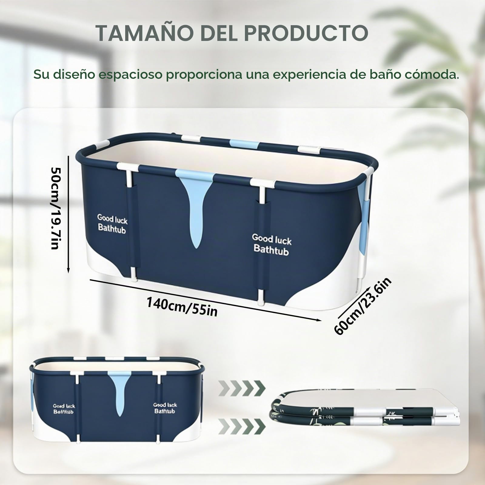 Bañera portátil de 140 cm x 60 cm x 55 cm, plegable para adultos, bañera de spa para el baño y la cabina de ducha
