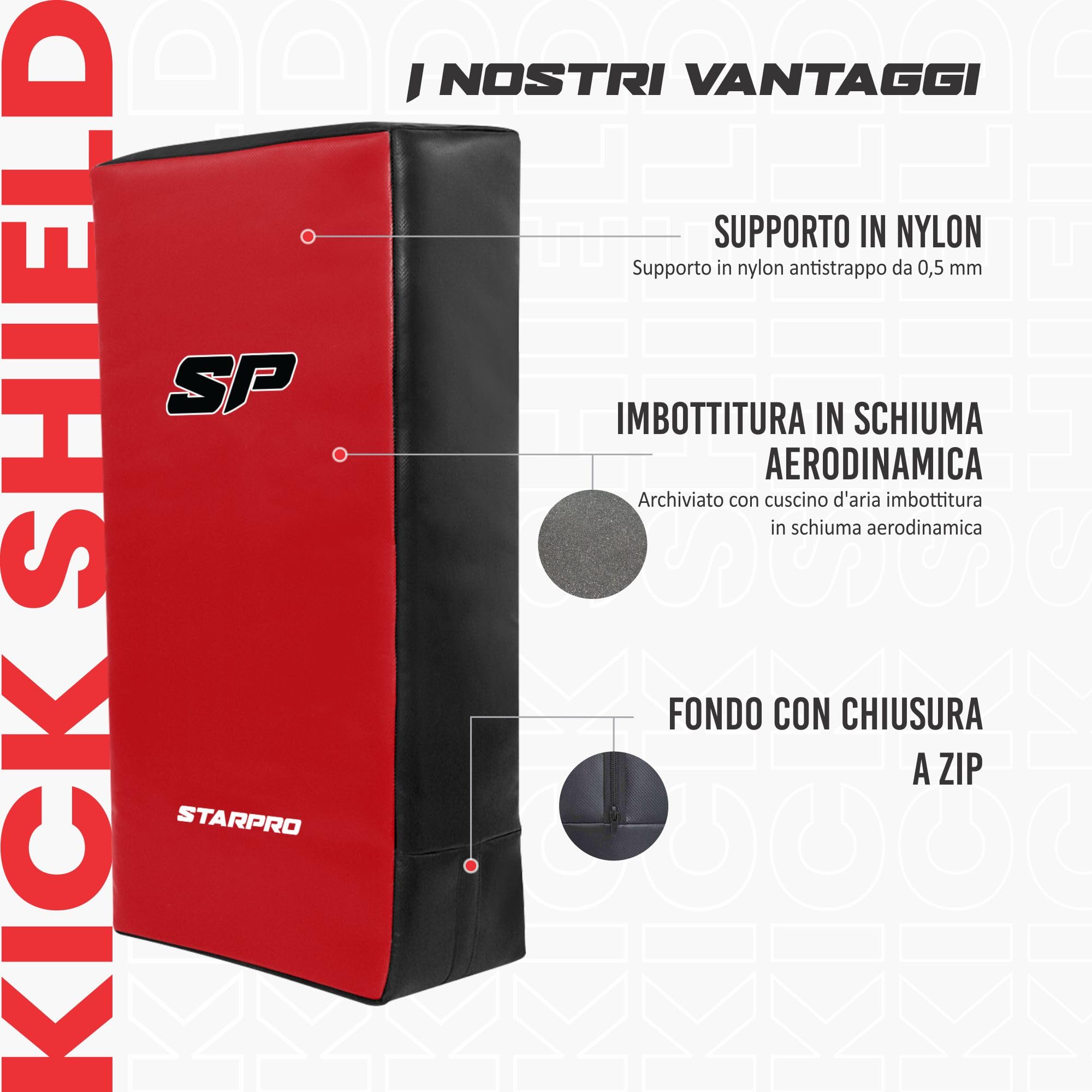 Starpro Scudo da Boxe in Triplo Vinile High-Tech. Scudo Colpitore per Allenamento e Combattimento MMA, Muay Thai, Karate, Arti Marziali e Kickboxing - Nero, Rosso e Nere o Blu e Nero - Varie Misure