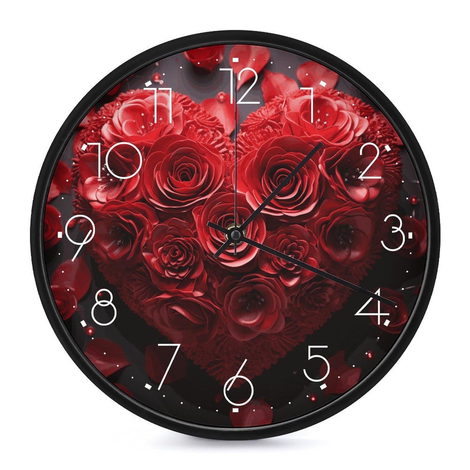 Horloge murale ronde silencieuse 25 cm décorative rose rouge salon
