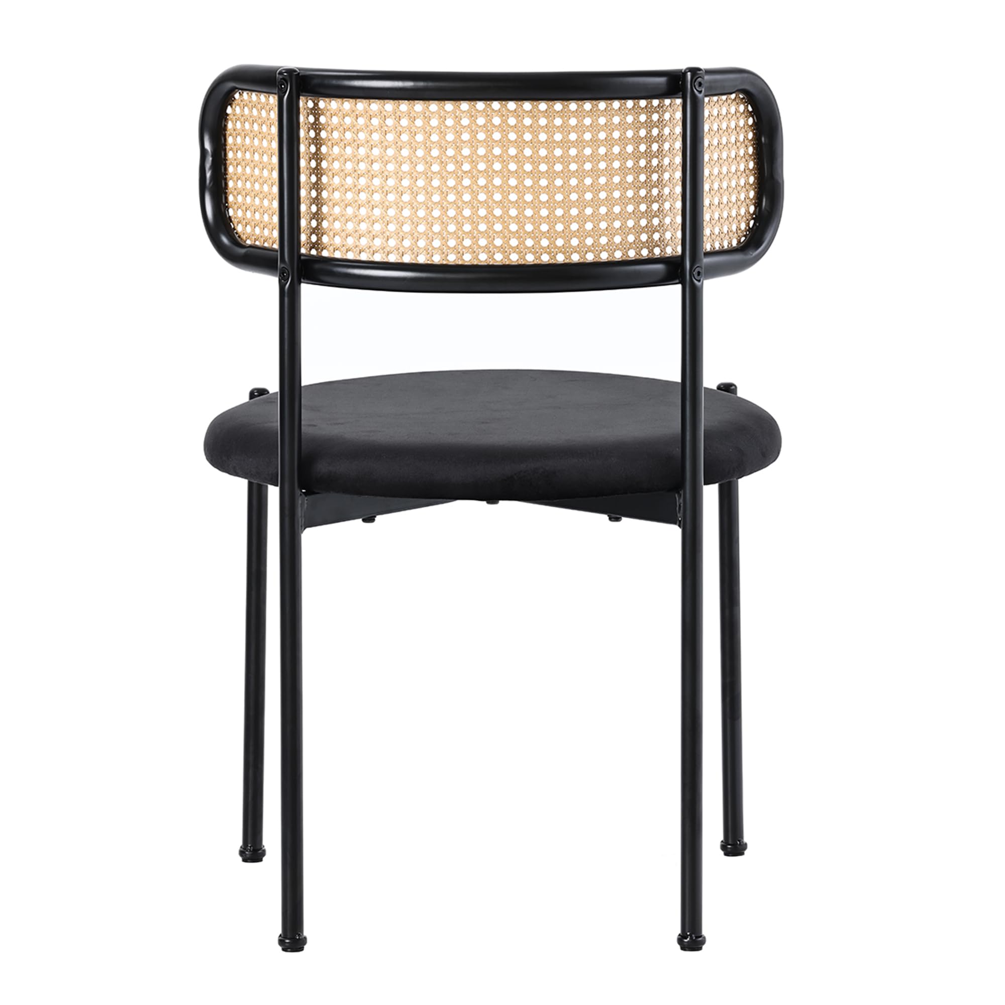 Merax Lot de 6 chaises de salle à manger, de cuisine, modernes, avec dossier en rotin, quatre pieds de support en métal, velours, noir