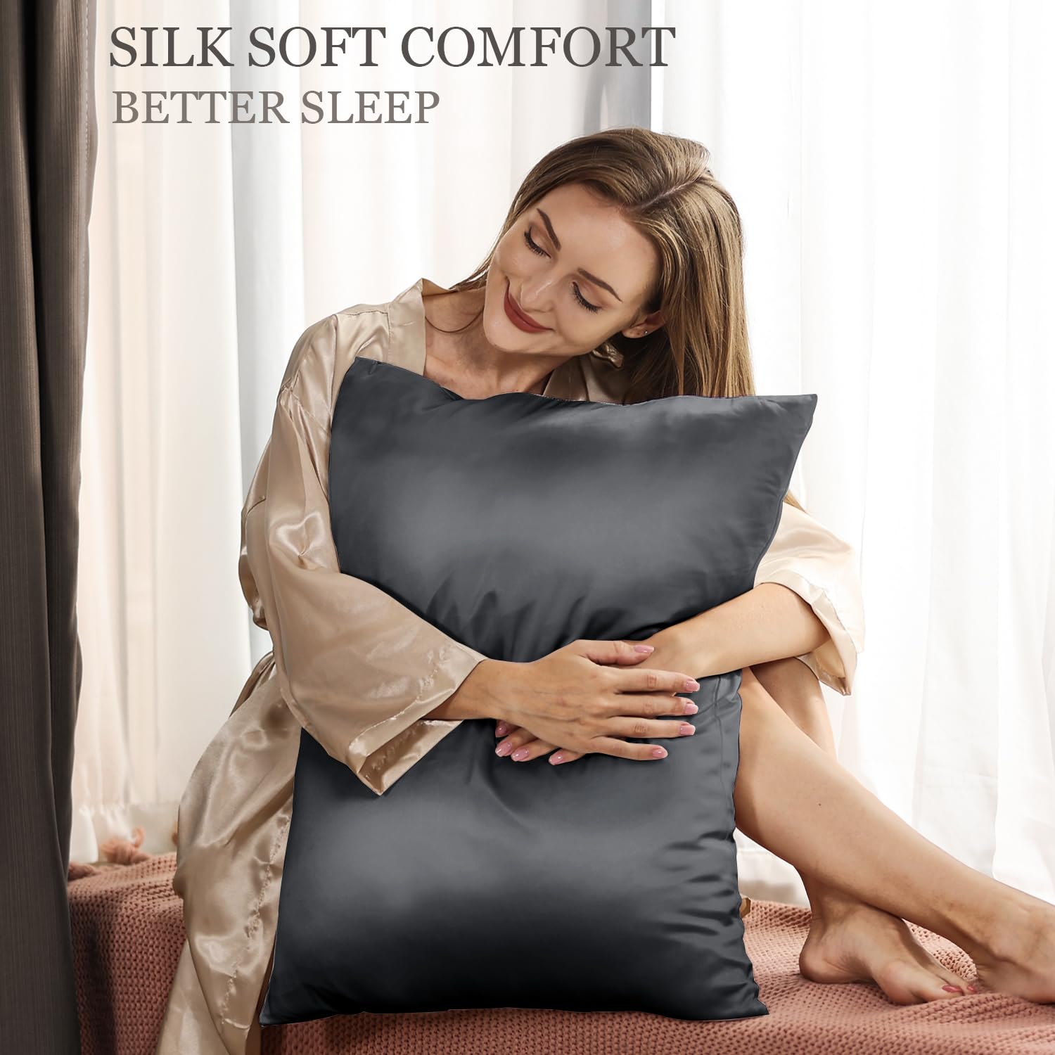 Lot de 2 housses de coussin en satin de qualité supérieure