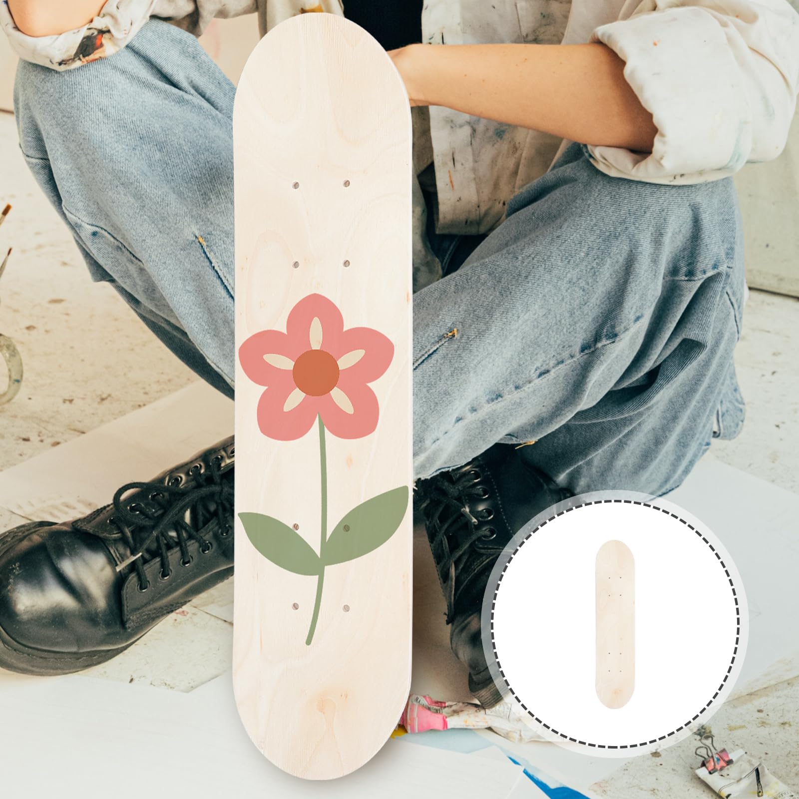 BESTonZON Tavola Da Skateboard Vuota - Skateboard Semplice A Doppia Coda In Legno Naturale - Tavola Da Skate In Legno Skateboard Fai Da Te Per Principianti Per Sostituzione E Pittura