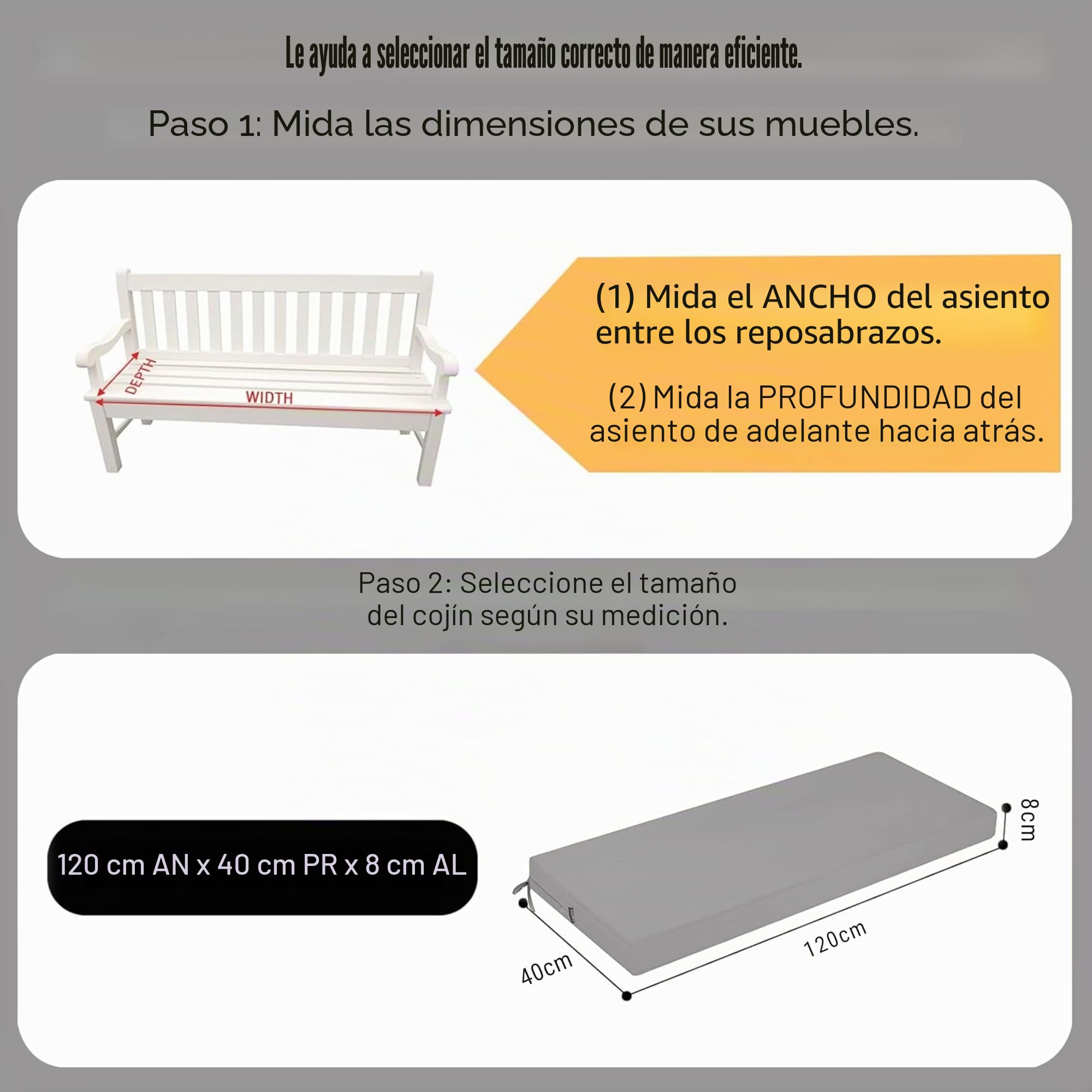 Cojín para banco de exteriores, cómodo cojín para banco, impermeable, con cintas, relleno grueso para muebles de jardín, 120 x 40 cm, gris claro