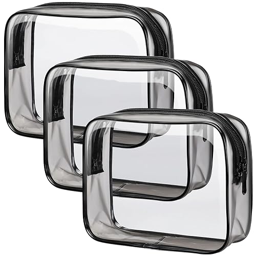 PACKISM Neceser transparente  Paquete de 3 bolsas de aseo aprobadas por la TSA, bolsa de tamaño de cuarto de galón, bolsa de maquillaje de viaje