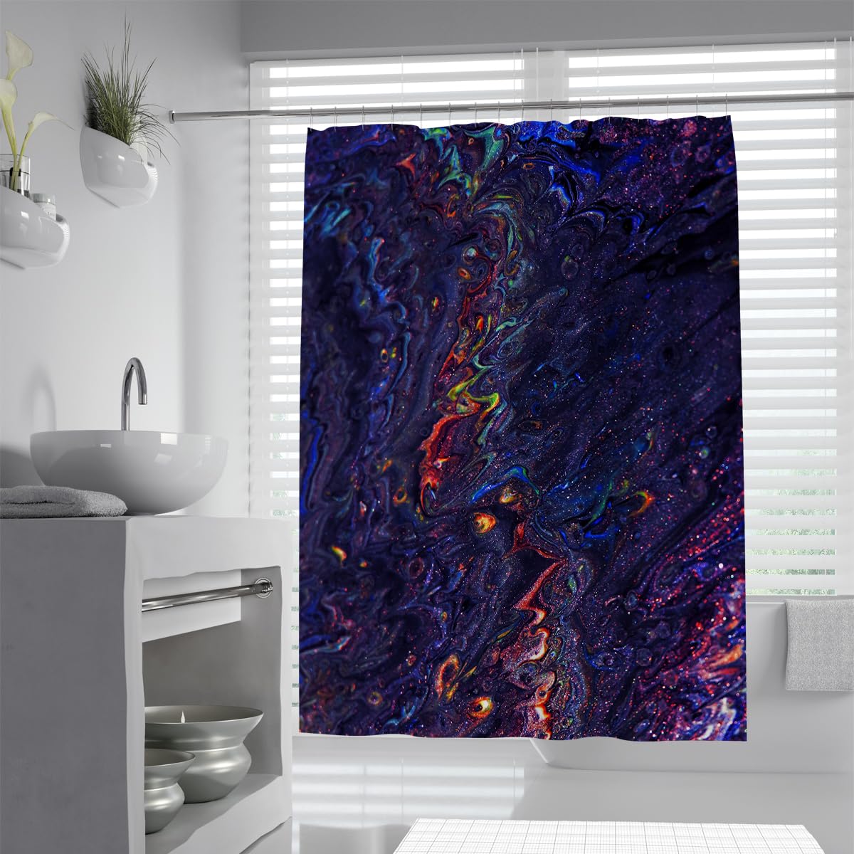 UIRINGART Surrealism Shower Curtains W150xL200cm Dark Purple Navy Nebulae Liquid Fluid Swirl Pattern Mildew Mould Resistant Polyester Fabric Bathroom Wet Room Tub