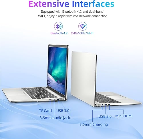 Miniatura 6 de SGIN Computadora portátil de 15.6 pulgadas, 4 GB DDR4 128 GB SSD, computadora portátil con procesador Intel Celeron Quad Core, gráficos Intel UHD