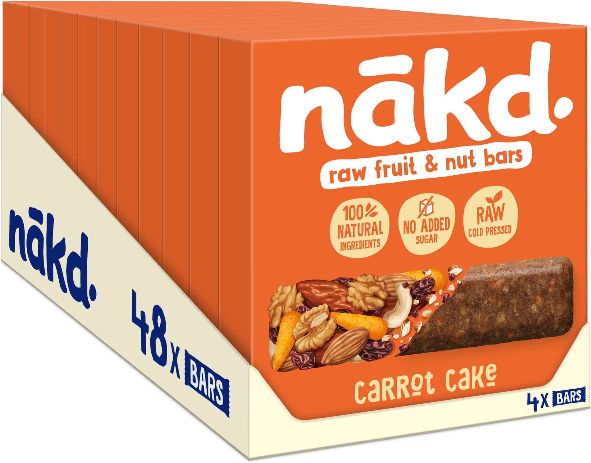 Nakd Carrot Cake Natural Fruit & Nut Bars - Vegan - Healthy Snack - Gluten Free - 35g x 48 bars