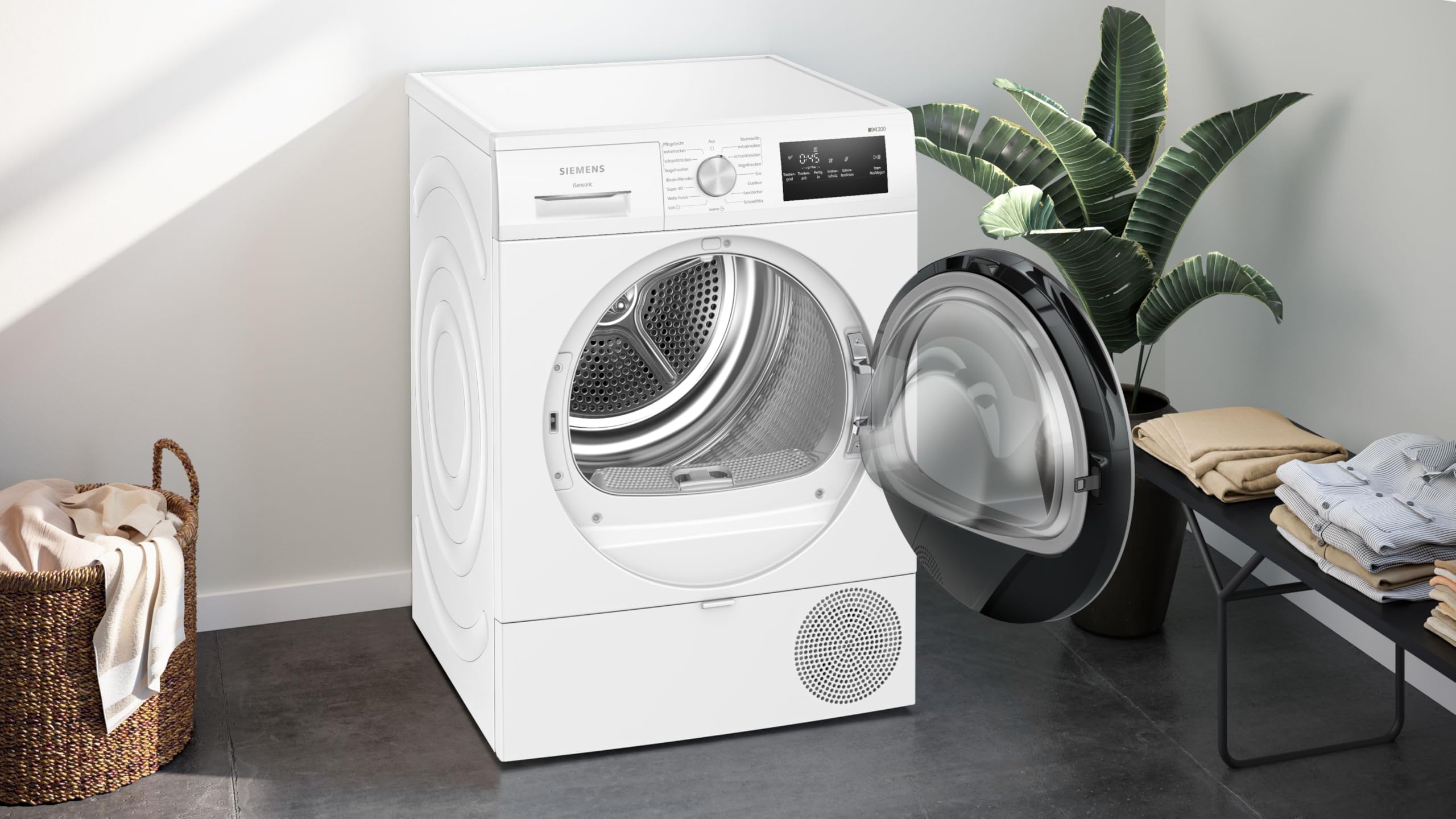 Siemens iQ300 Wärmepumpentrockner 8 kg autoDry WT45HV0EM | Schonend trocknen mit autoDry, super40-Programm, easyClean Filter für schnelle Pflege, großes LED Display für beste Übersicht