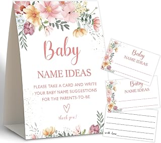 Flowers Baby Shower Decorations,Baby Name Suggestion Cards,Gender Reveal Game,Baby Name Suggestions for Baby Shower,Baby Name Sign,1 Sign & 50 Suggestion Cards -6
