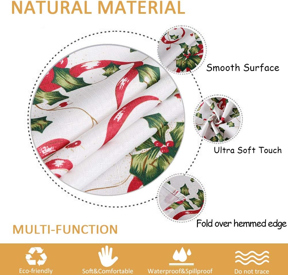 ColorBird Christmas Tablecloth Red Ribbon Xmas Print Polyester Fabric Table Cover for Kitchen Dining, Holidays, Family Gatherings (52 x 70 Inch,Rectangle/Oblong, White)