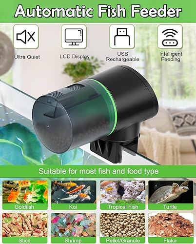 Miniatura 2 de Alimentador automático de peces para acuario, dispensador automático de alimentos para peces recargable, alimentador de tortugas de vacaciones con