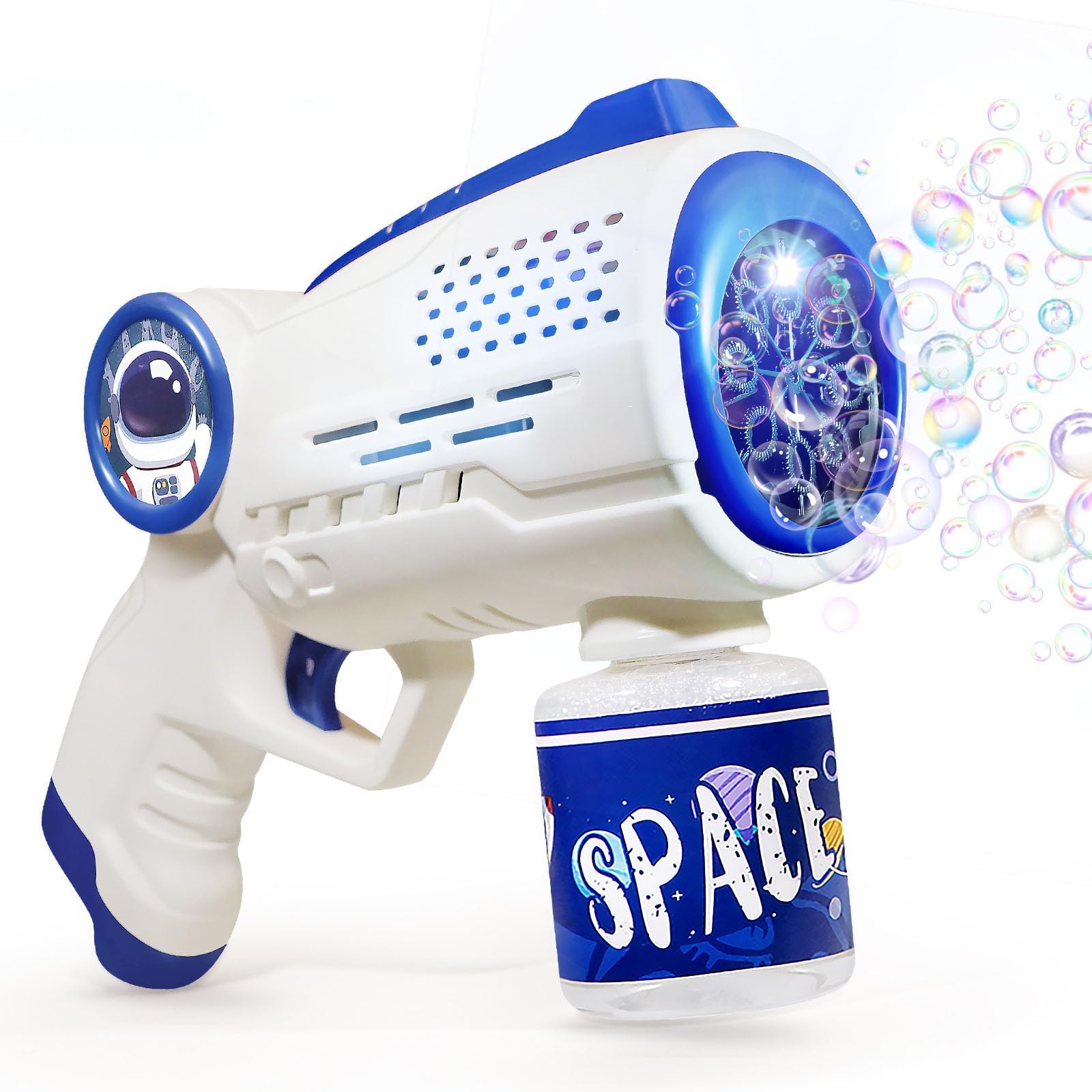 Azonee Bubble Machine Gun Kids Toys Automatic Bubble Guns with Light and Bubble Solution, Outdoor Summer Toy Gifts Party Favors for Kids Purple Bubble Maker Blowers (Blue)
