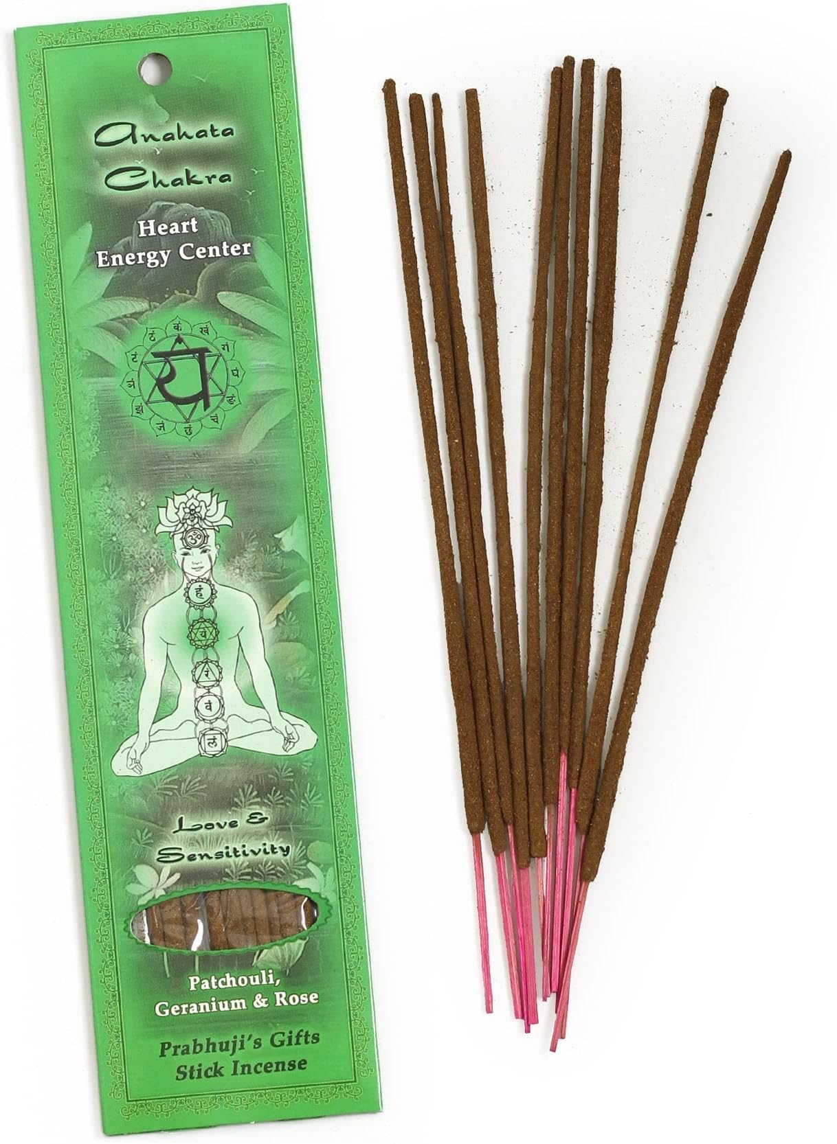 Prabhuji’s Gifts - Divine Chakra Incense Sticks Heart Chakra Anahata - Handmade Indian Incense - Agarbatti for Meditation & Cleansing - Love and Sensitivity (10 Pack)