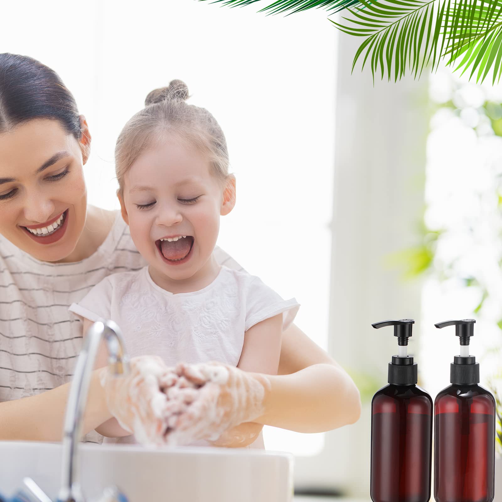Lot de 48 flacons à Pompe en Plastique Rechargeables de 237 ML pour shampooing et après-shampooing, Savon pour Les Mains, Bouteilles vides Portables avec Pompes pour Gel Douche (Marron, Noir)