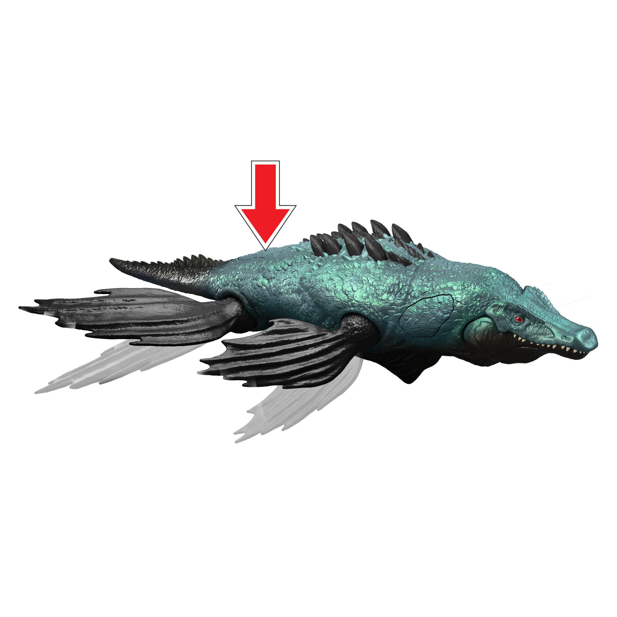 Mattel Jurassic World Liopleurodon Géants Féroces, Grande Figurine de Dinosaure avec Deux attaques et Une évolution, Jeu numérique, JKL87