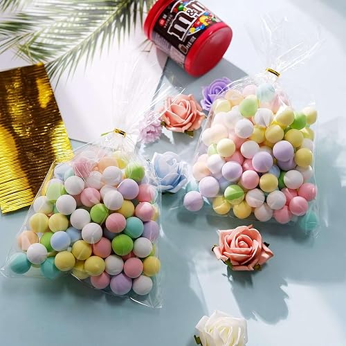 Efavormart - 100 bolsas de celofán transparente de 6 x 10 pulgadas con lazos metálicos dorados, bolsas de dulces para dulces, panadería, galletas,