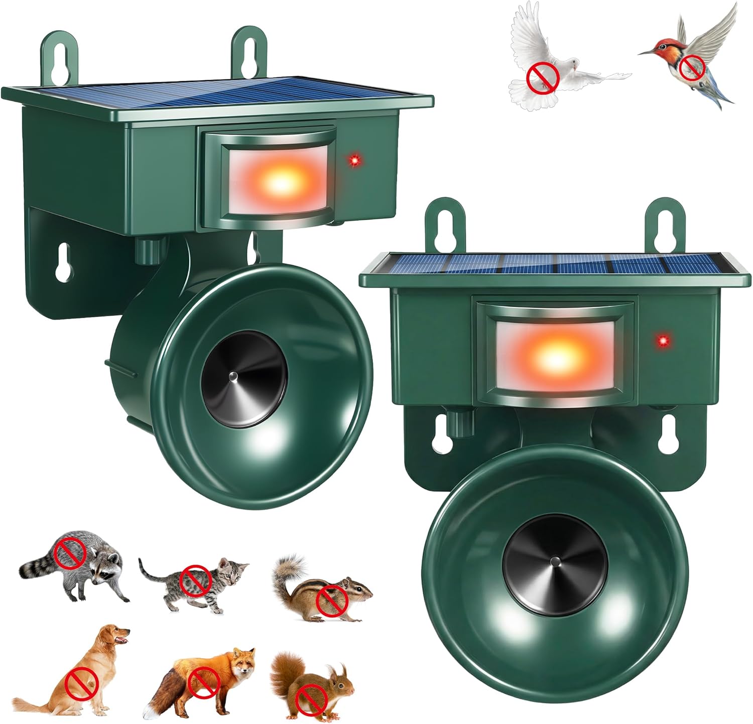 2026 New Solar Ultrasonic Bird Repellent Outdoor, 2 Pack Woodpecker Deterrent for House, Keep Birds Away, Pigeon Bird Deterrents for Outside, Birds Scare Devices for Balconies Yard Garden Farm Orchard